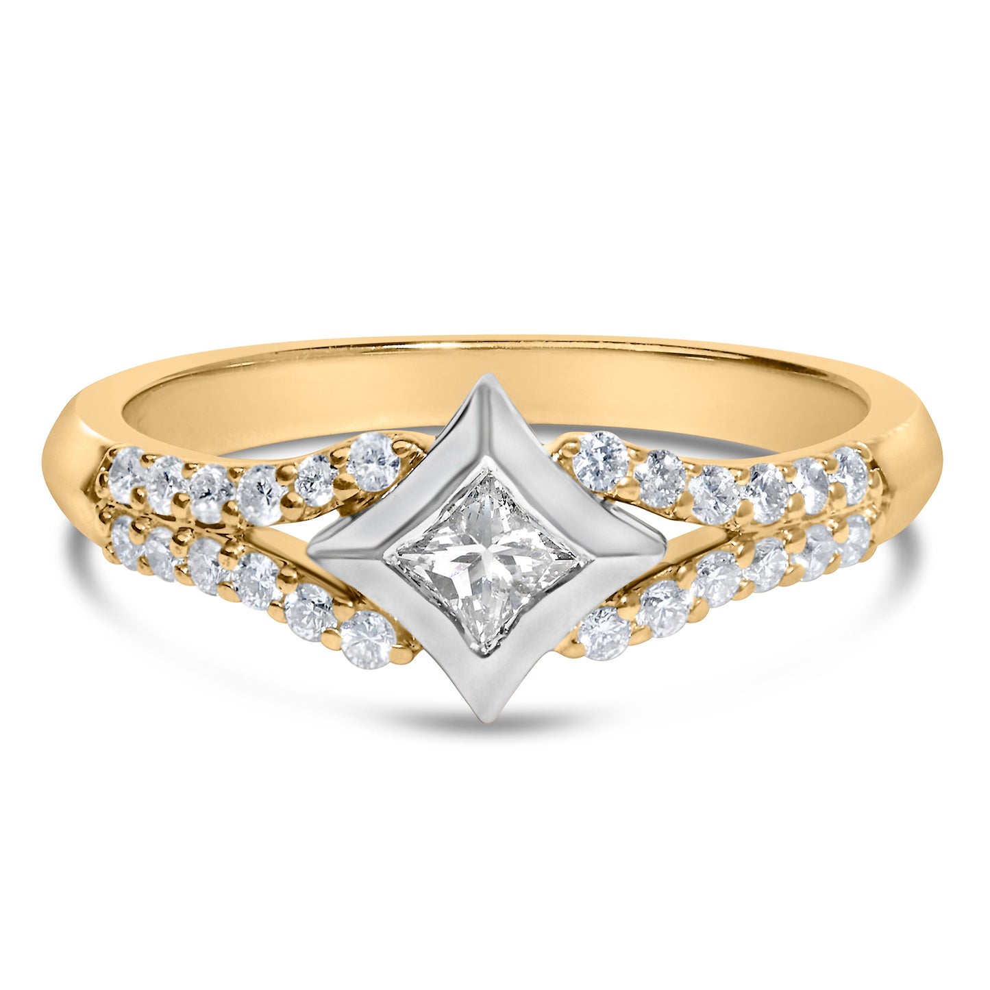 Anillo de Compromiso de Diamante en Forma de Cometa y con Banda Dividida de 10K en Dos Tonos