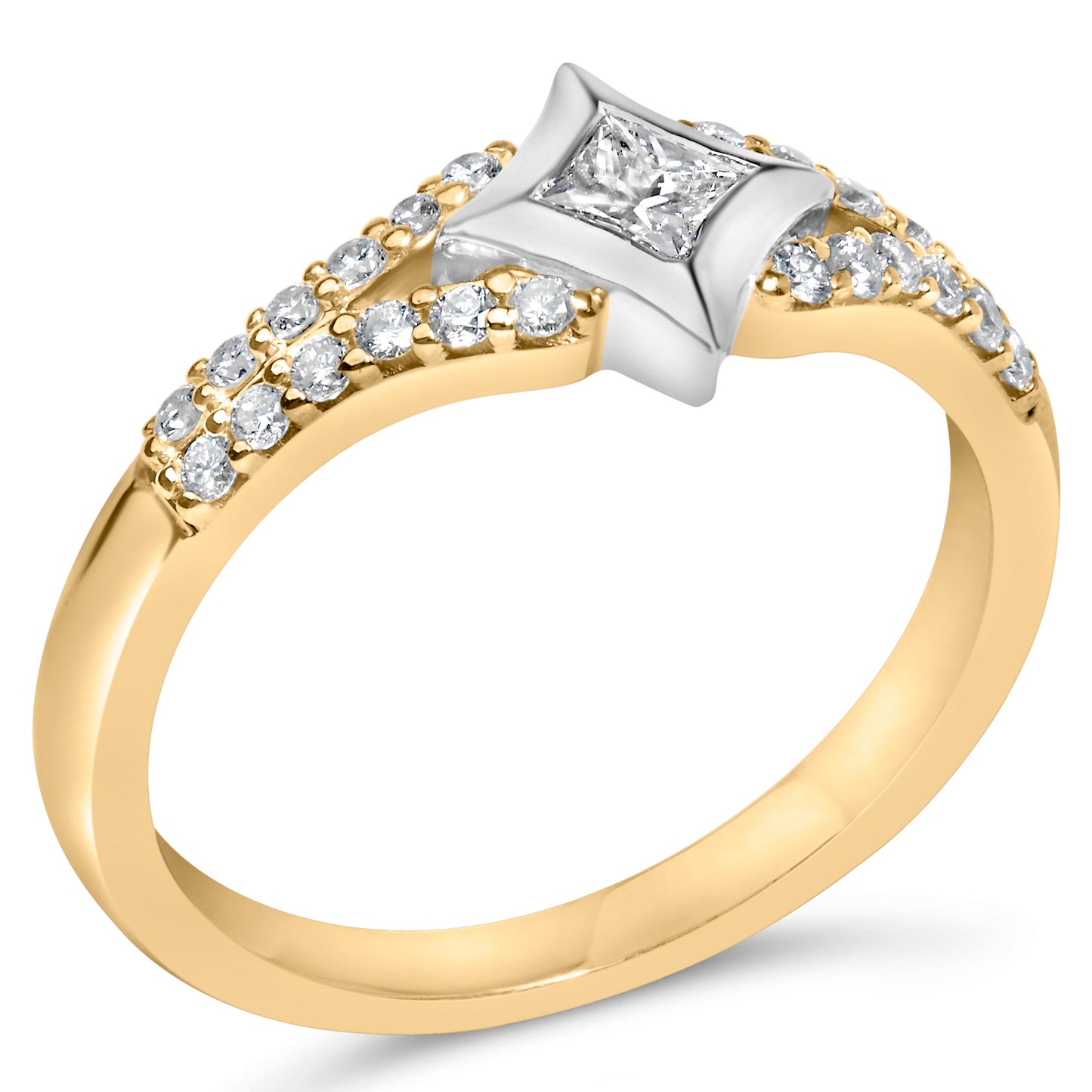 Anillo de Compromiso de Diamante en Forma de Cometa y con Banda Dividida de 10K en Dos Tonos
