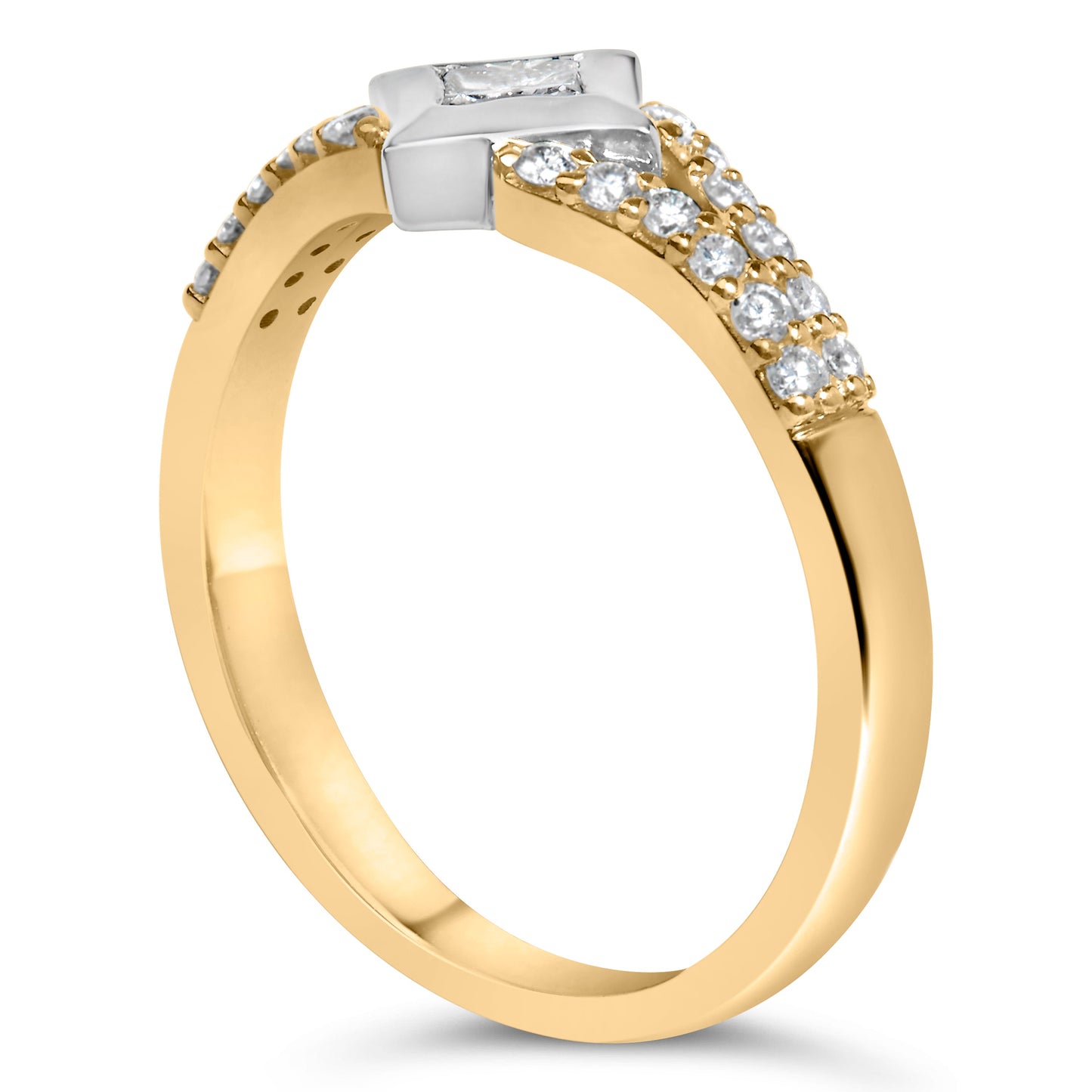 Anillo de Compromiso de Diamante en Forma de Cometa y con Banda Dividida de 10K en Dos Tonos