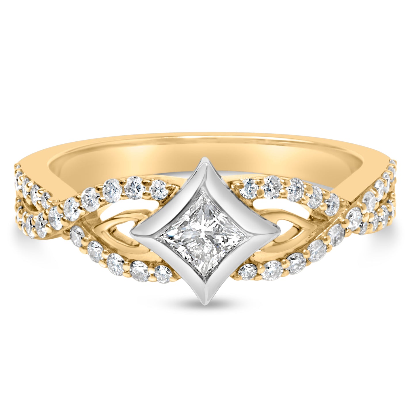Anillo de Compromiso de Diamante en Forma de Cometa y Shank Torcido de 10K en Dos Tonos
