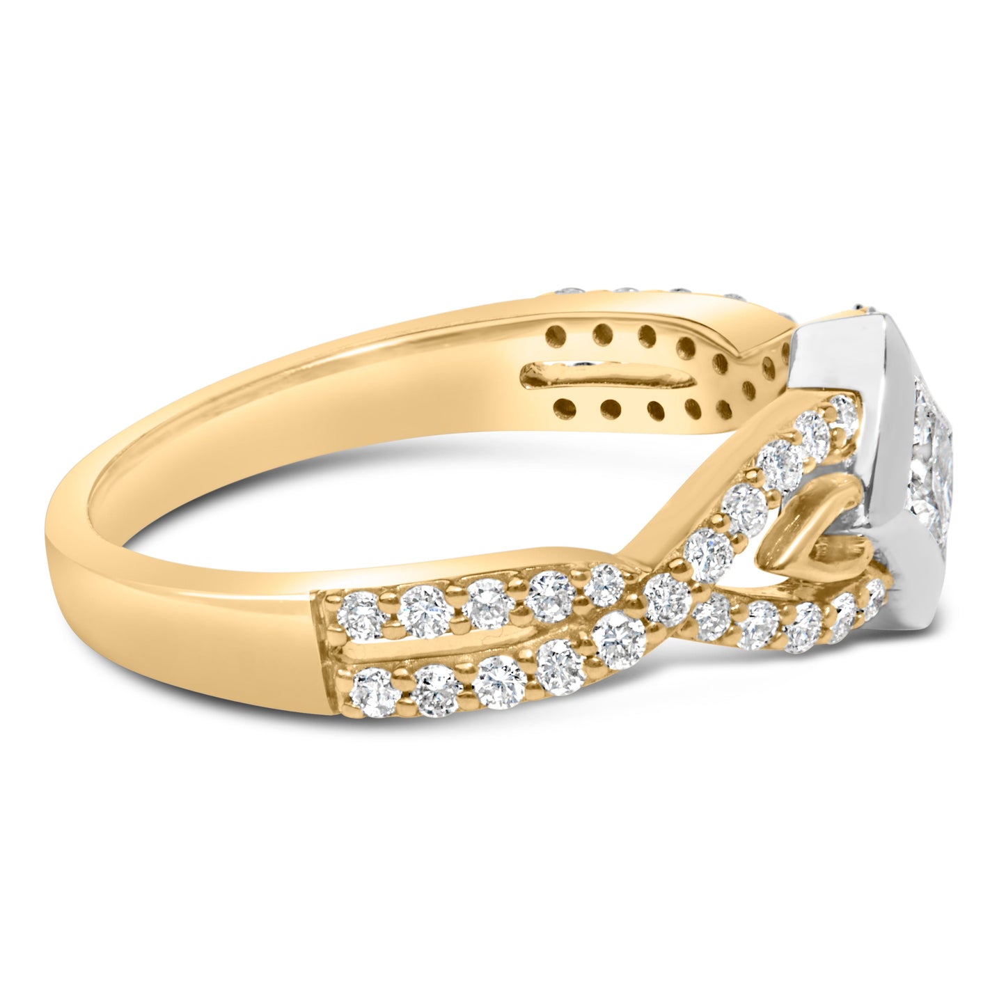 Anillo de Compromiso de Diamante en Forma de Cometa y Shank Torcido de 10K en Dos Tonos