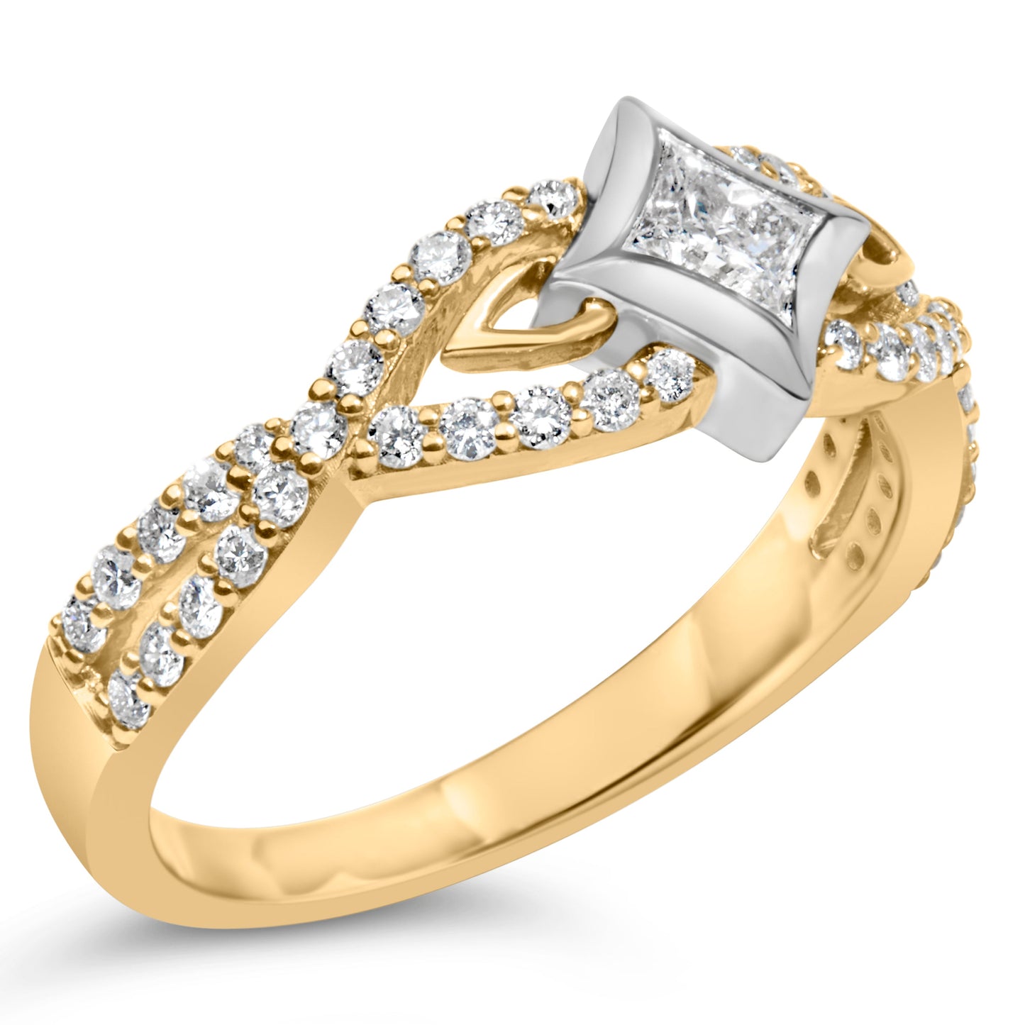 Anillo de Compromiso de Diamante en Forma de Cometa y Shank Torcido de 10K en Dos Tonos