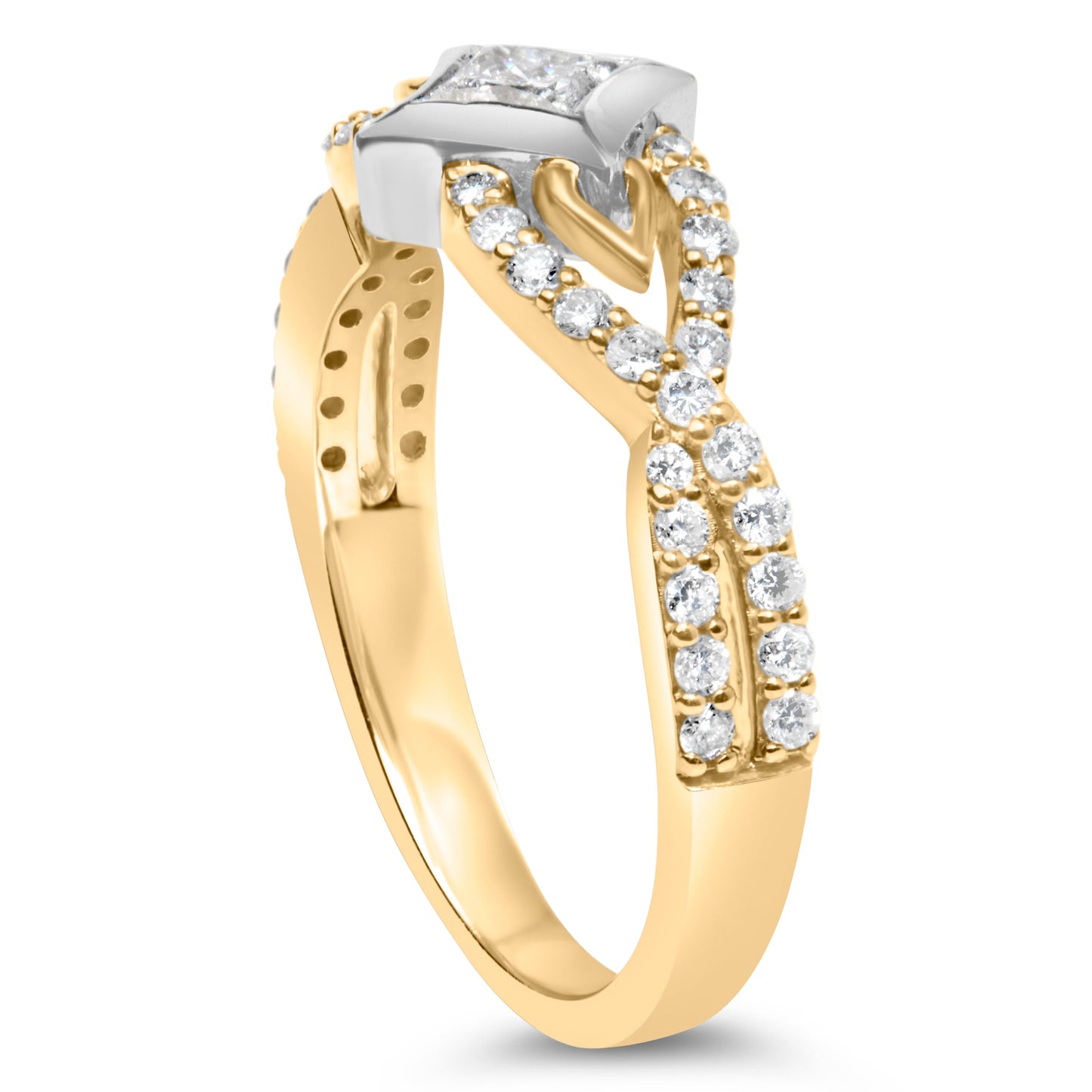 Anillo de Compromiso de Diamante en Forma de Cometa y Shank Torcido de 10K en Dos Tonos