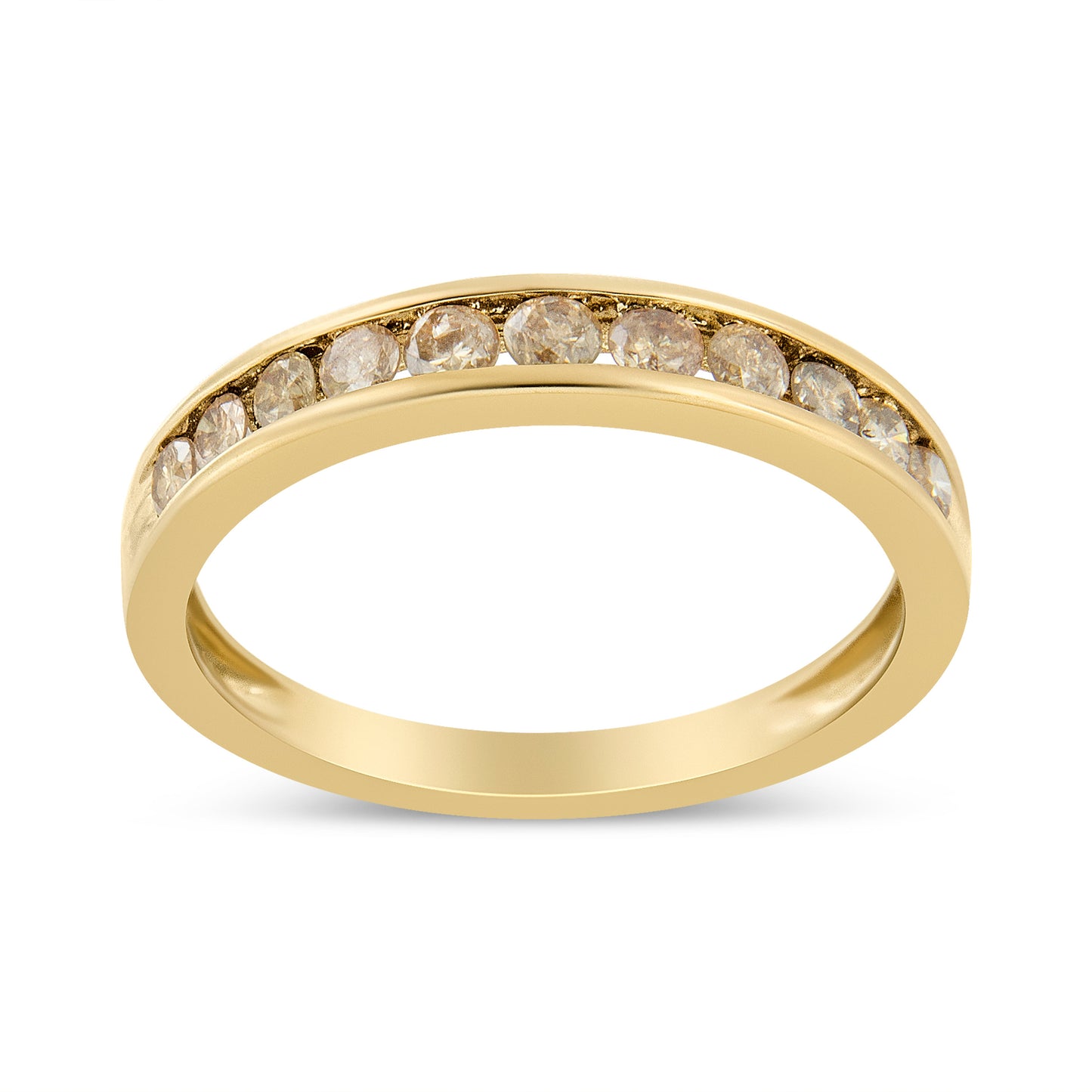 Anillo de banda de diamantes champán chapado en oro amarillo de 14K - Talla 7