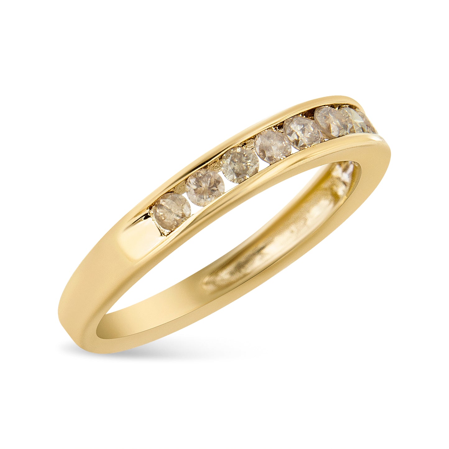 Anillo de banda de diamantes champán chapado en oro amarillo de 14K - Talla 7