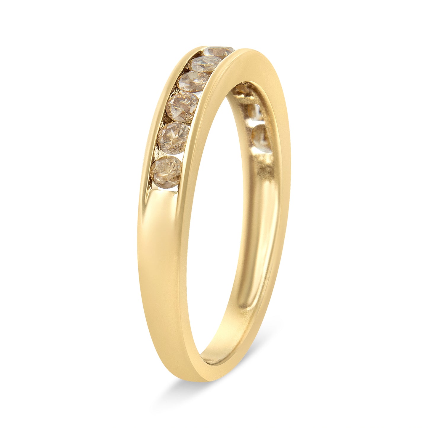 Anillo de banda de diamantes champán chapado en oro amarillo de 14K - Talla 7