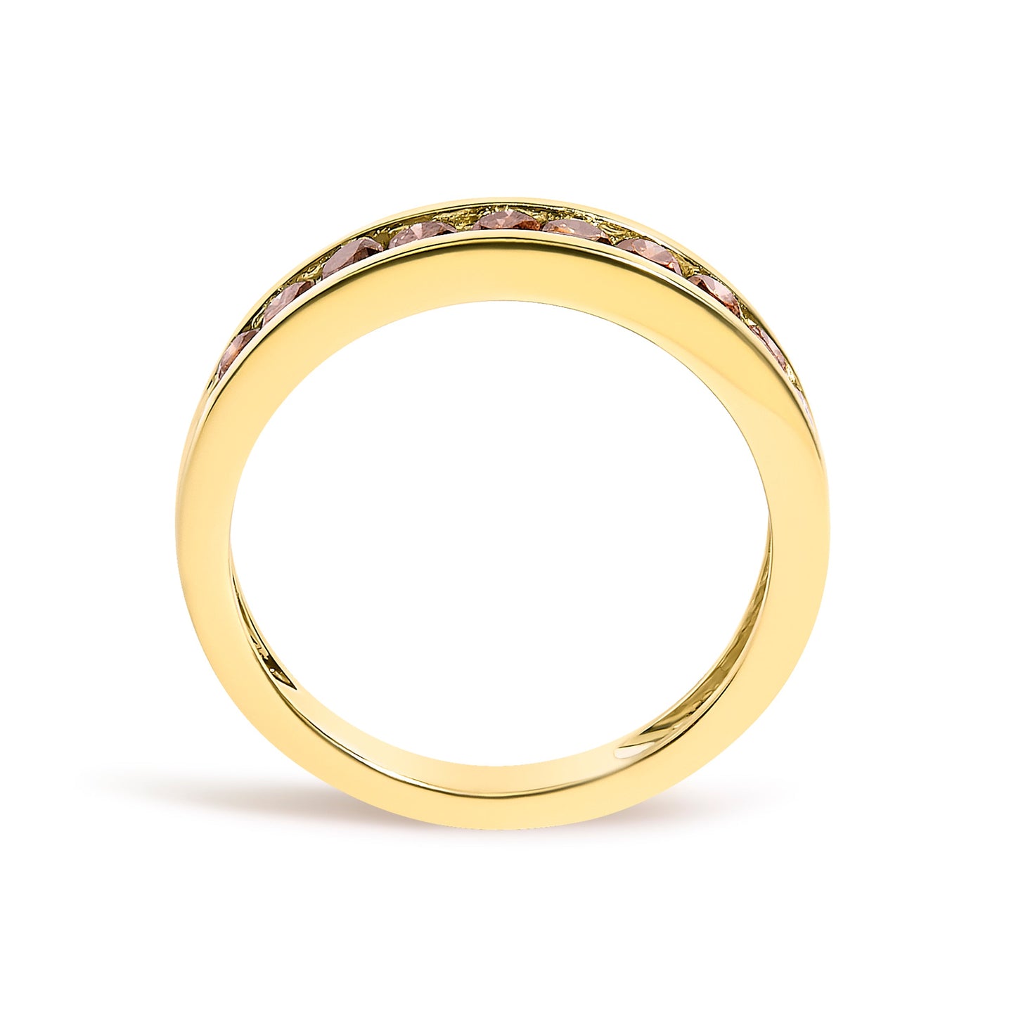 Anillo de banda de diamantes champán chapado en oro amarillo de 14K - Talla 7