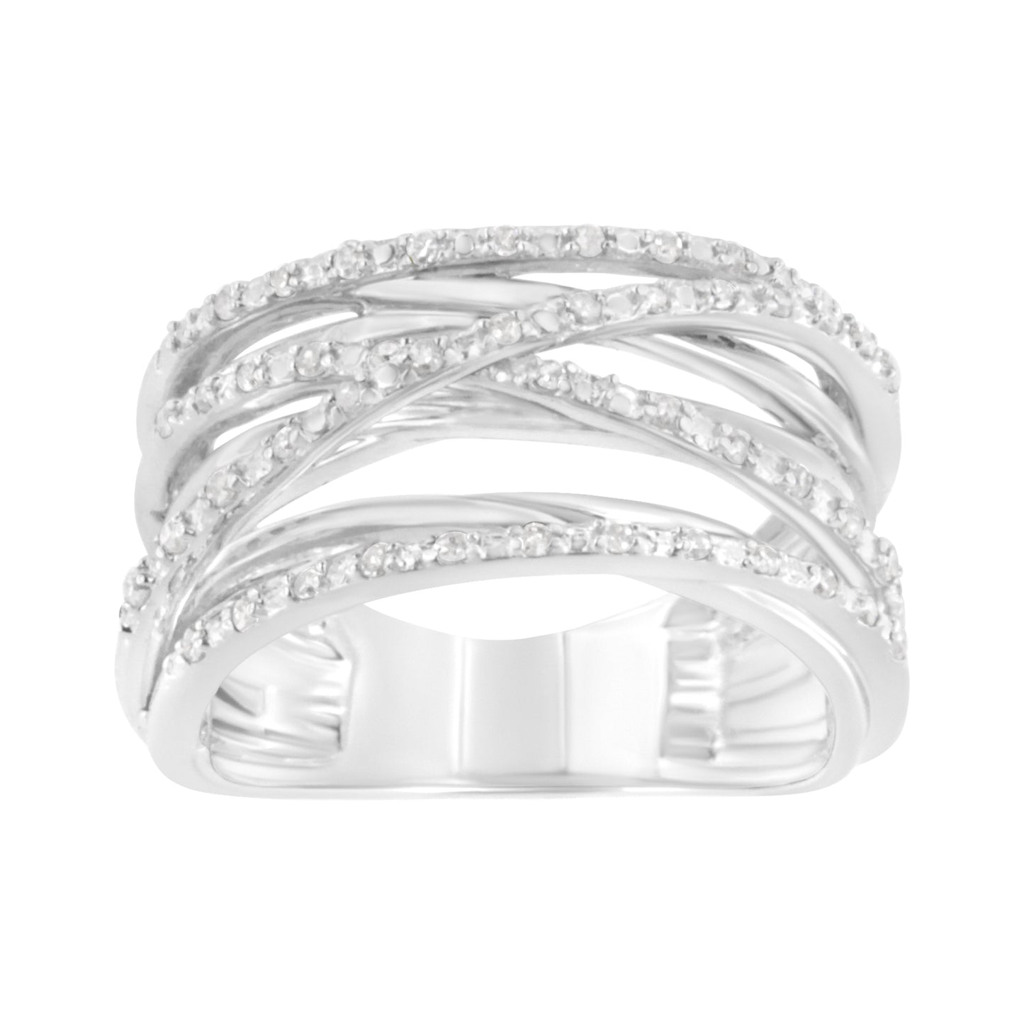 .925 Sterling Silver 1/4 Cttw Round-Cut Diamond Bypass Ring - Size 7