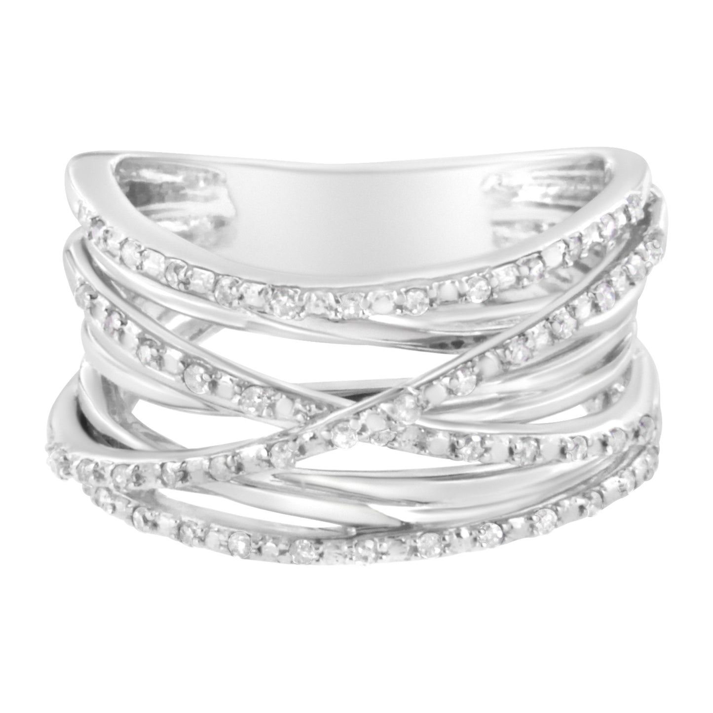 .925 Sterling Silver 1/4 Cttw Round-Cut Diamond Bypass Ring - Size 7