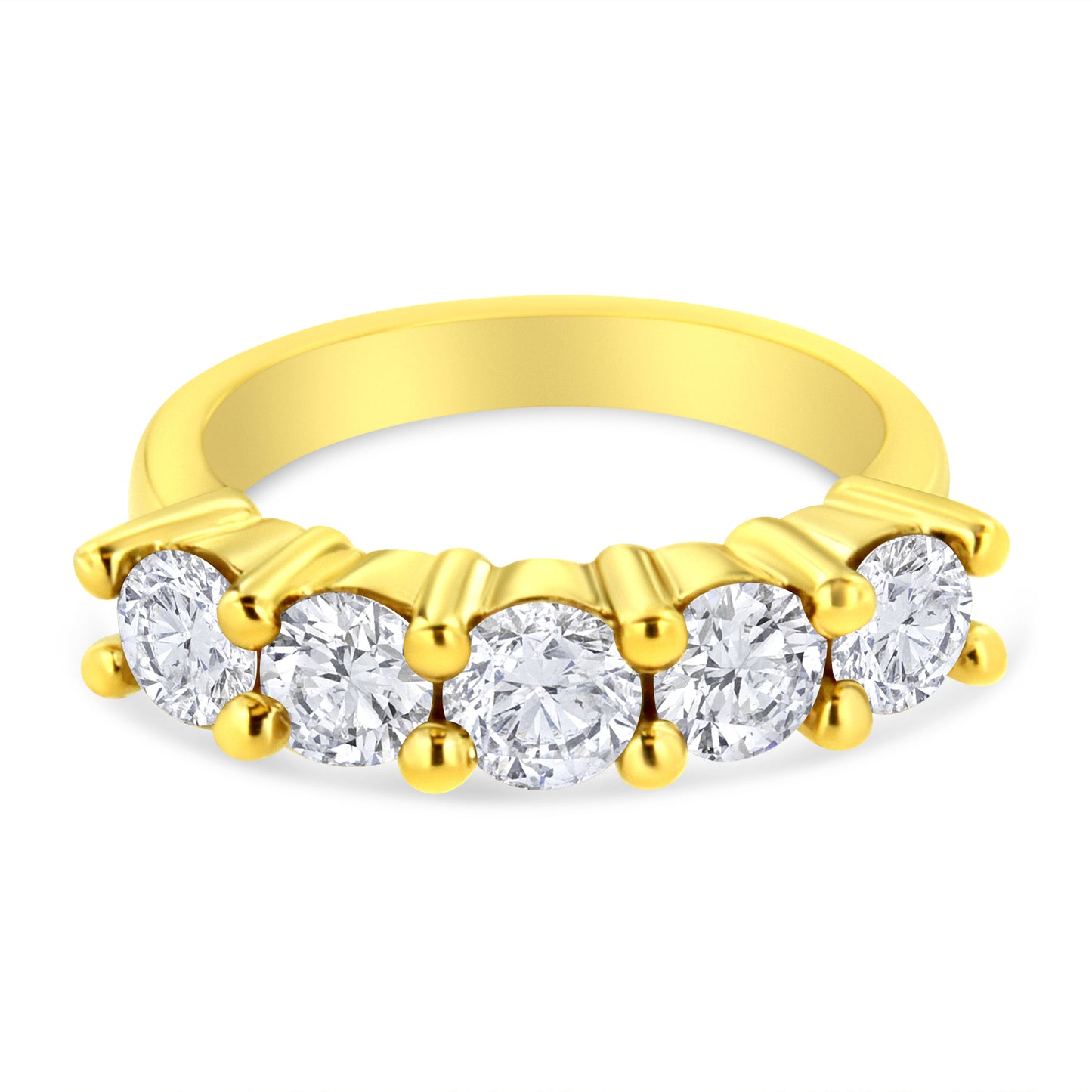 Anillo de boda de 5 piedras con diamantes de 2.0 Cttw en plata de ley chapada en oro amarillo de 14K