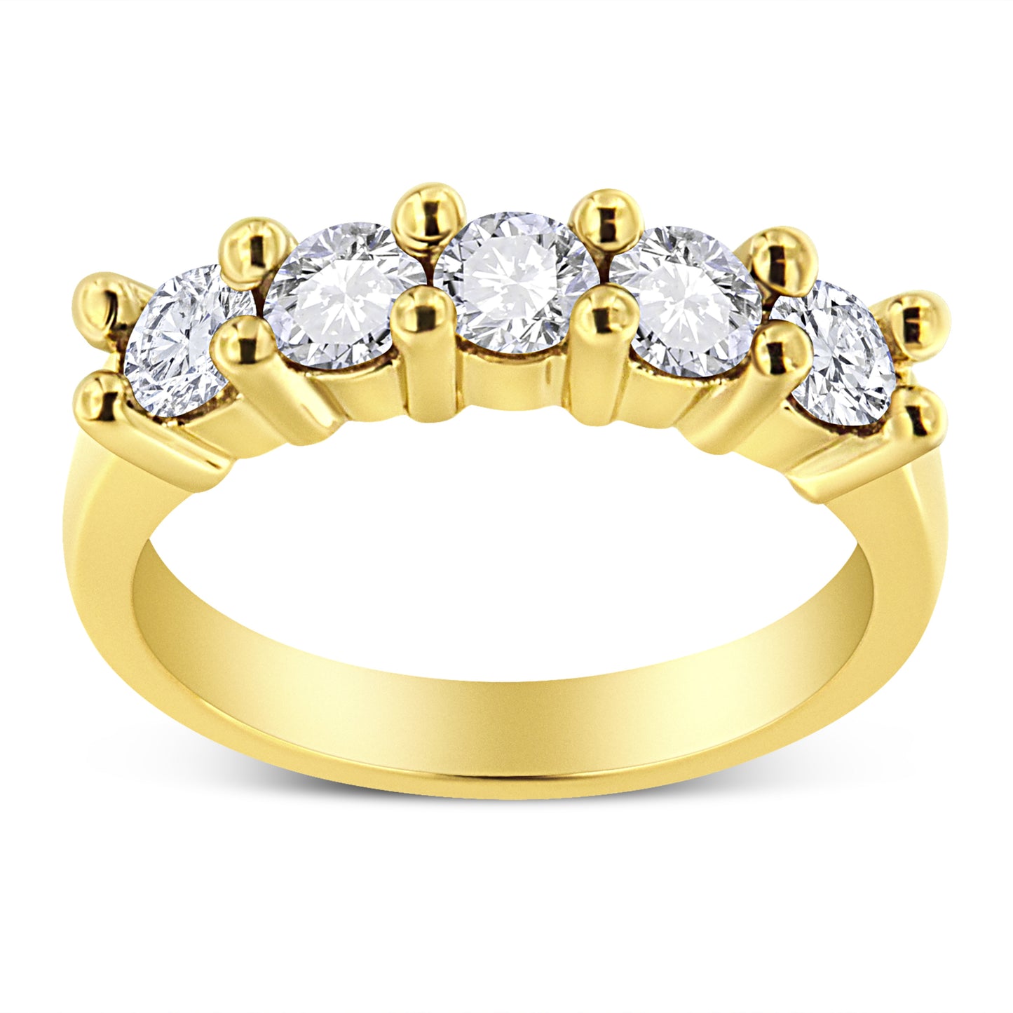 Anillo de Banda de 5 Piedras de Diamante de Plata Esterlina Baño de Oro de 14K - Talla 7