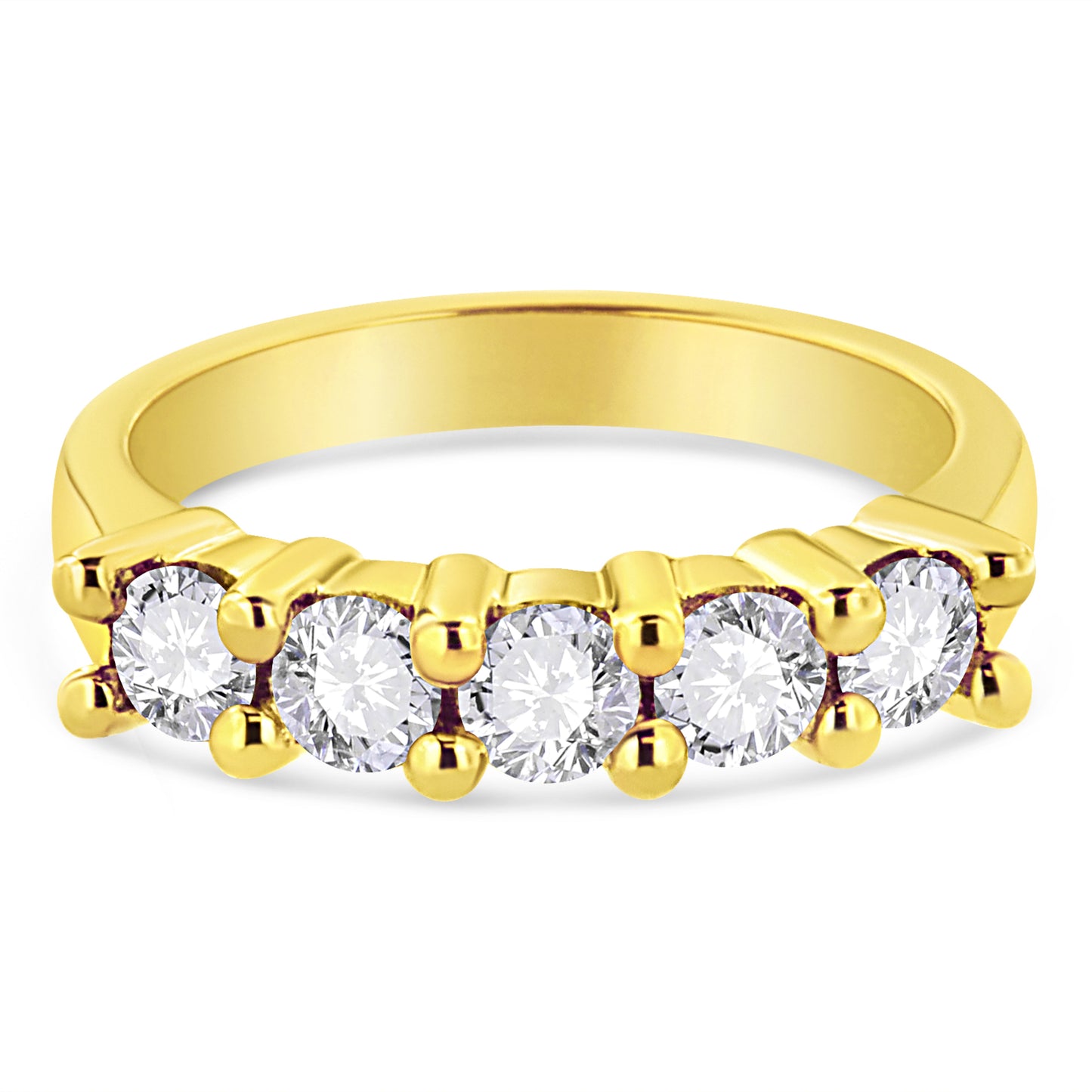 Anillo de Banda de 5 Piedras de Diamante de Plata Esterlina Baño de Oro de 14K - Talla 7