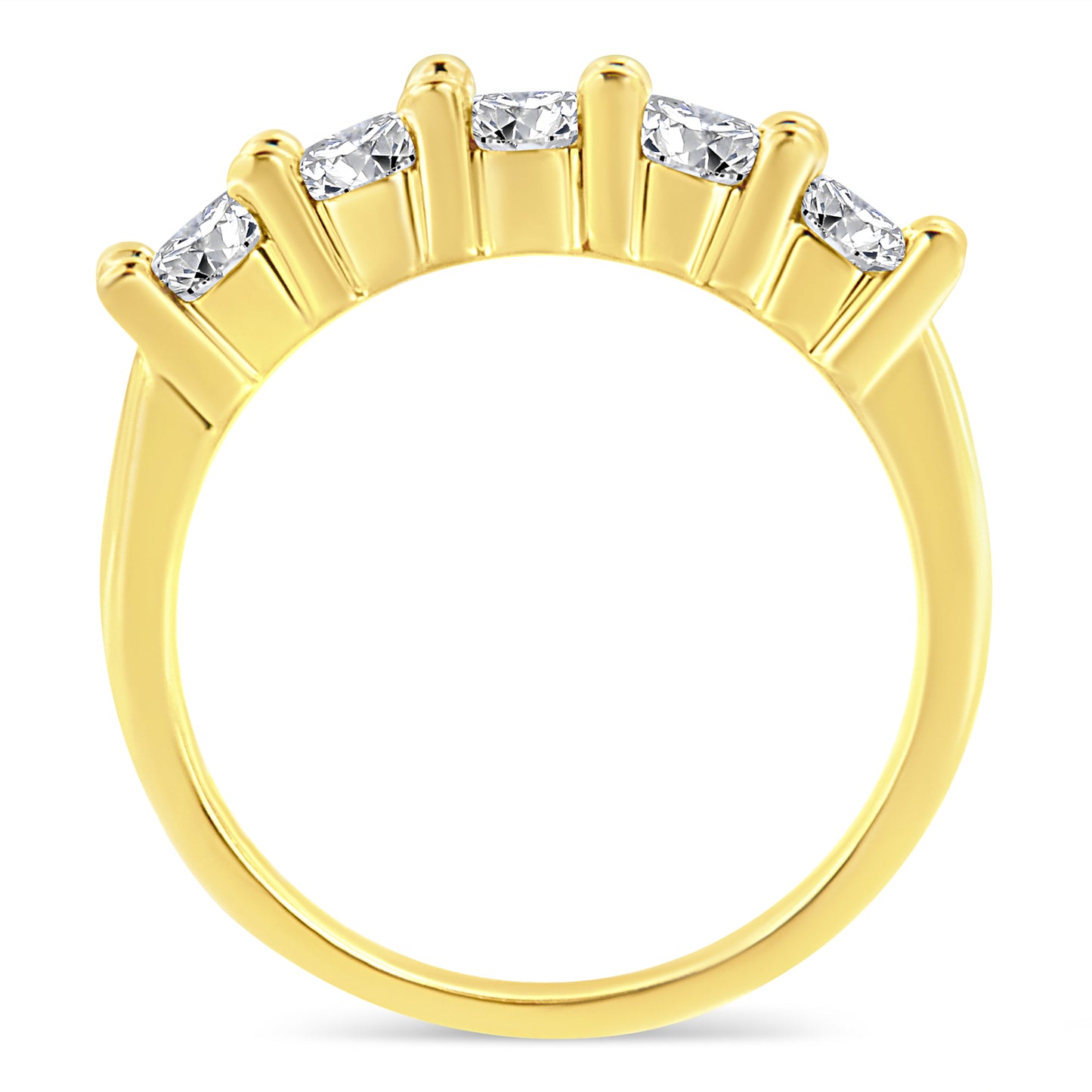 Anillo de Banda de 5 Piedras de Diamante de Plata Esterlina Baño de Oro de 14K - Talla 7