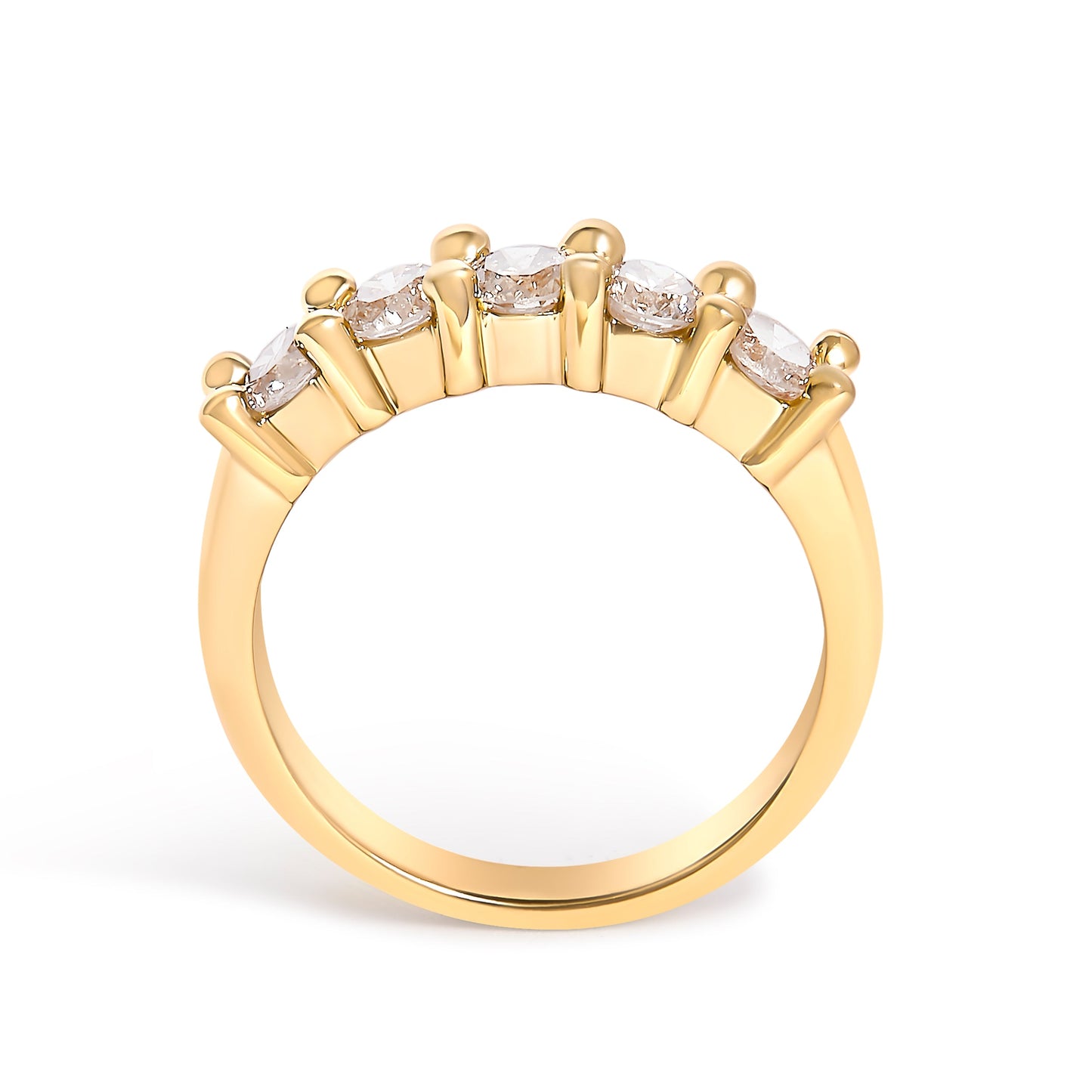 Anillo de Banda de 5 Piedras de Diamante de Plata Esterlina Baño de Oro de 14K - Talla 7