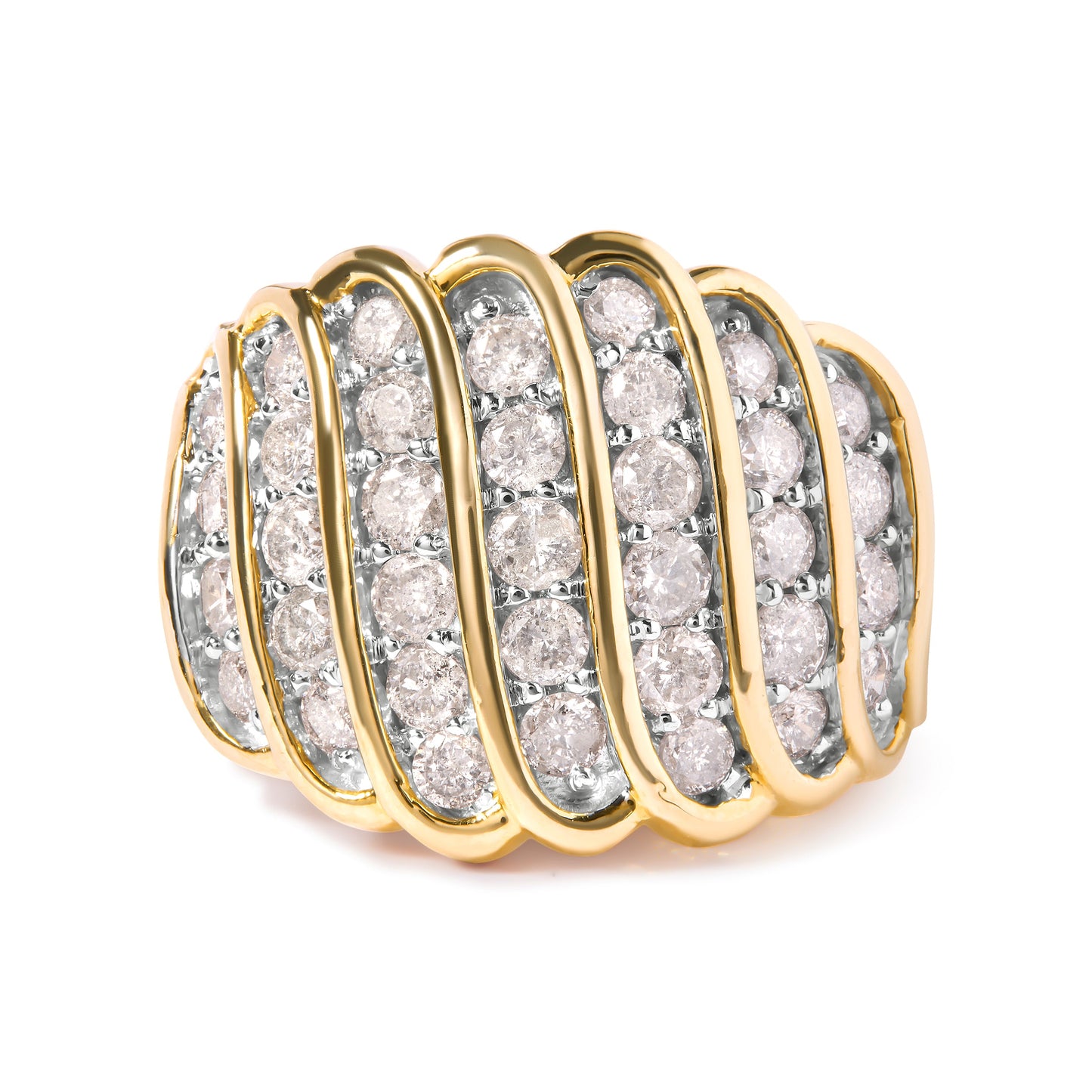 14K Yellow Gold Plated Sterling Silver Diamond Multi Row Band Ring