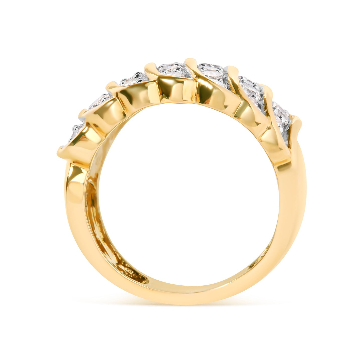 14K Yellow Gold Plated Sterling Silver Diamond Multi Row Band Ring