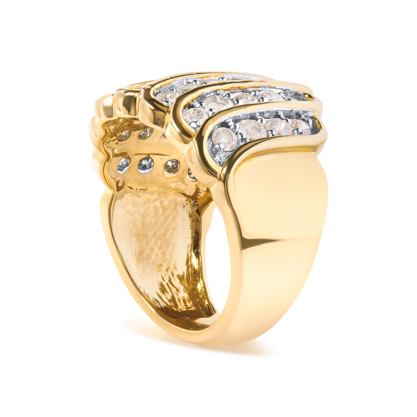 14K Yellow Gold Plated Sterling Silver Diamond Multi Row Band Ring