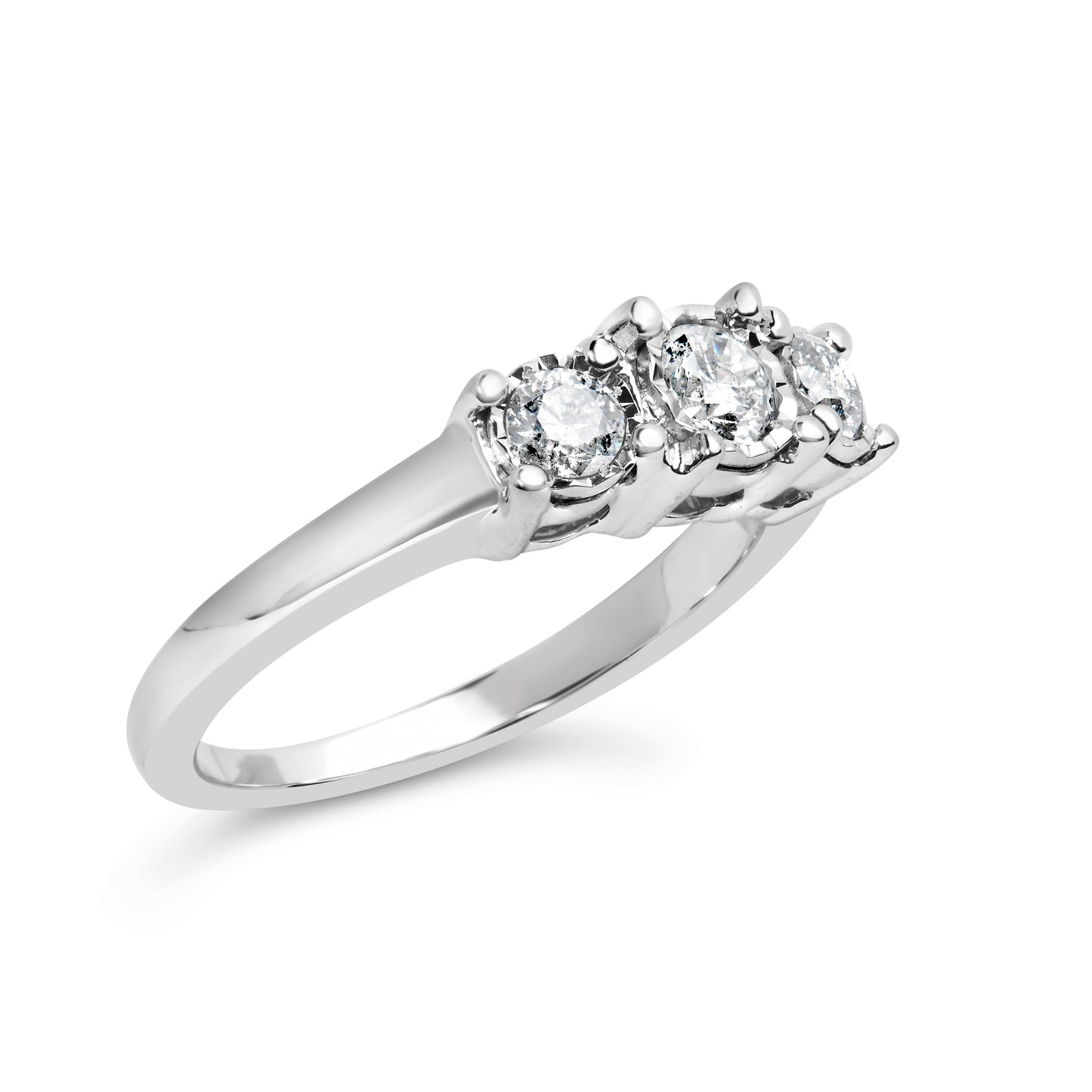 Anillo de Tres Piedras de Diamante Creado en Laboratorio de Oro Blanco de 14K - Talla 7