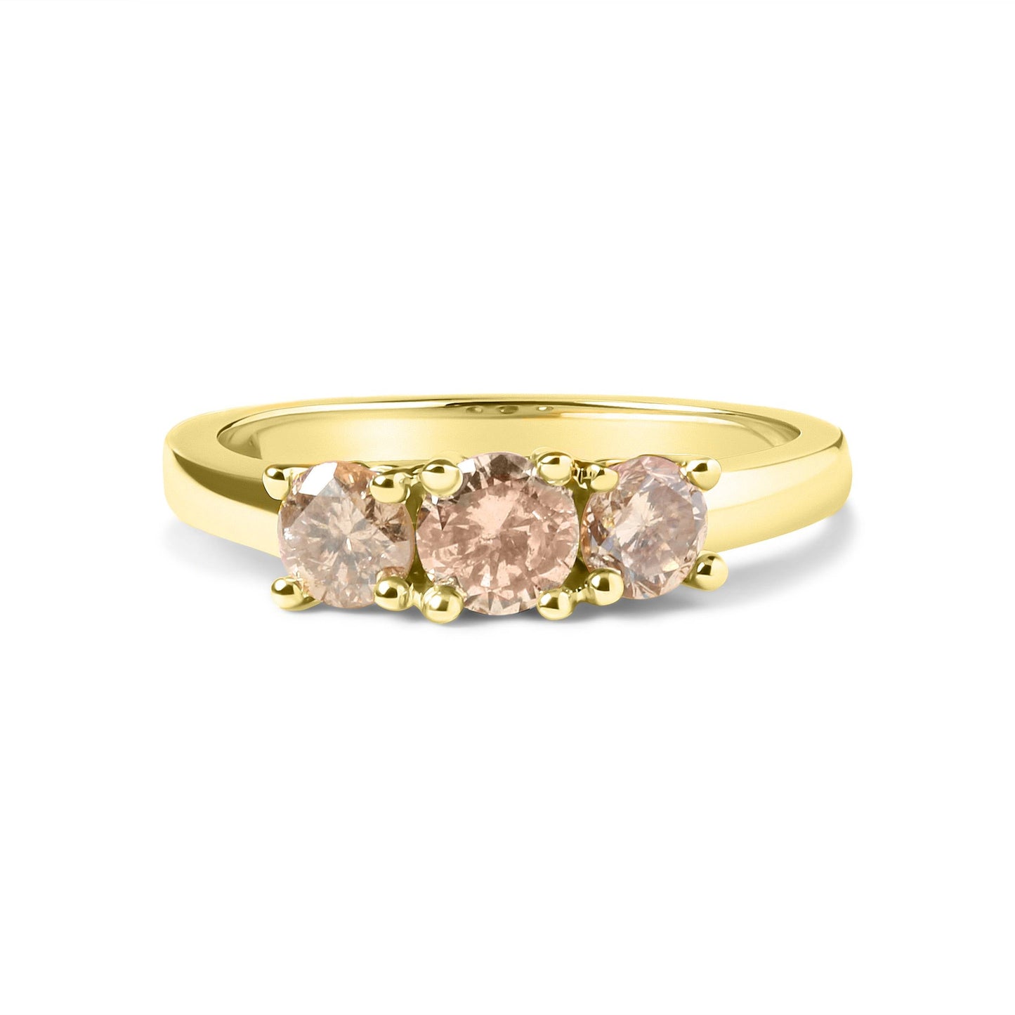 Bague en or jaune 10K avec diamants champagne à 3 pierres - Taille 7