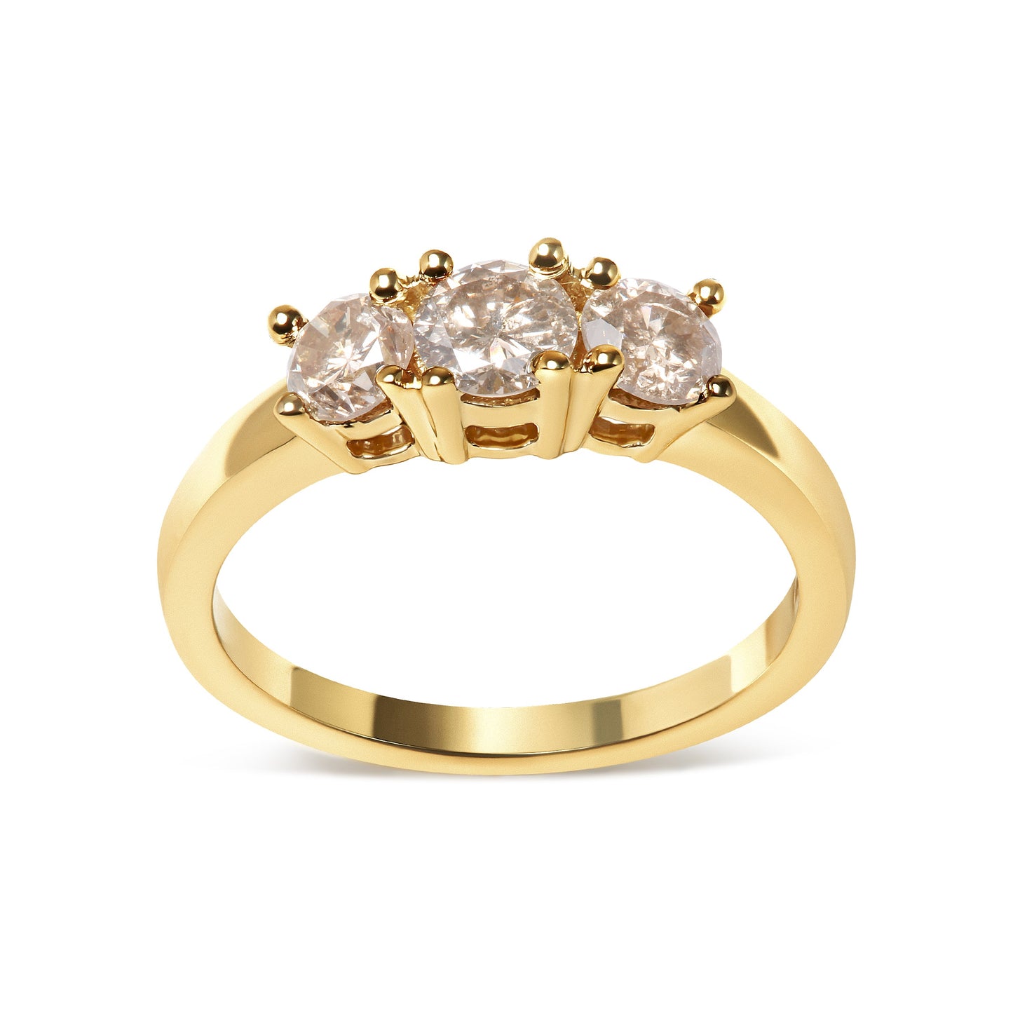 Bague en or jaune 10K avec diamants champagne à 3 pierres - Taille 7