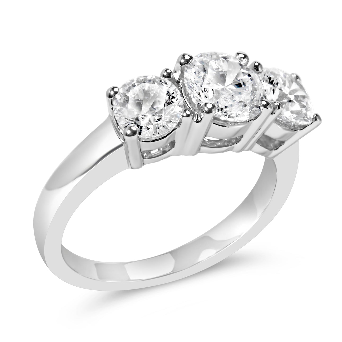 14K White Gold 2.00 Cttw Lab Grown Diamond 3 Stone Ring - Size 7