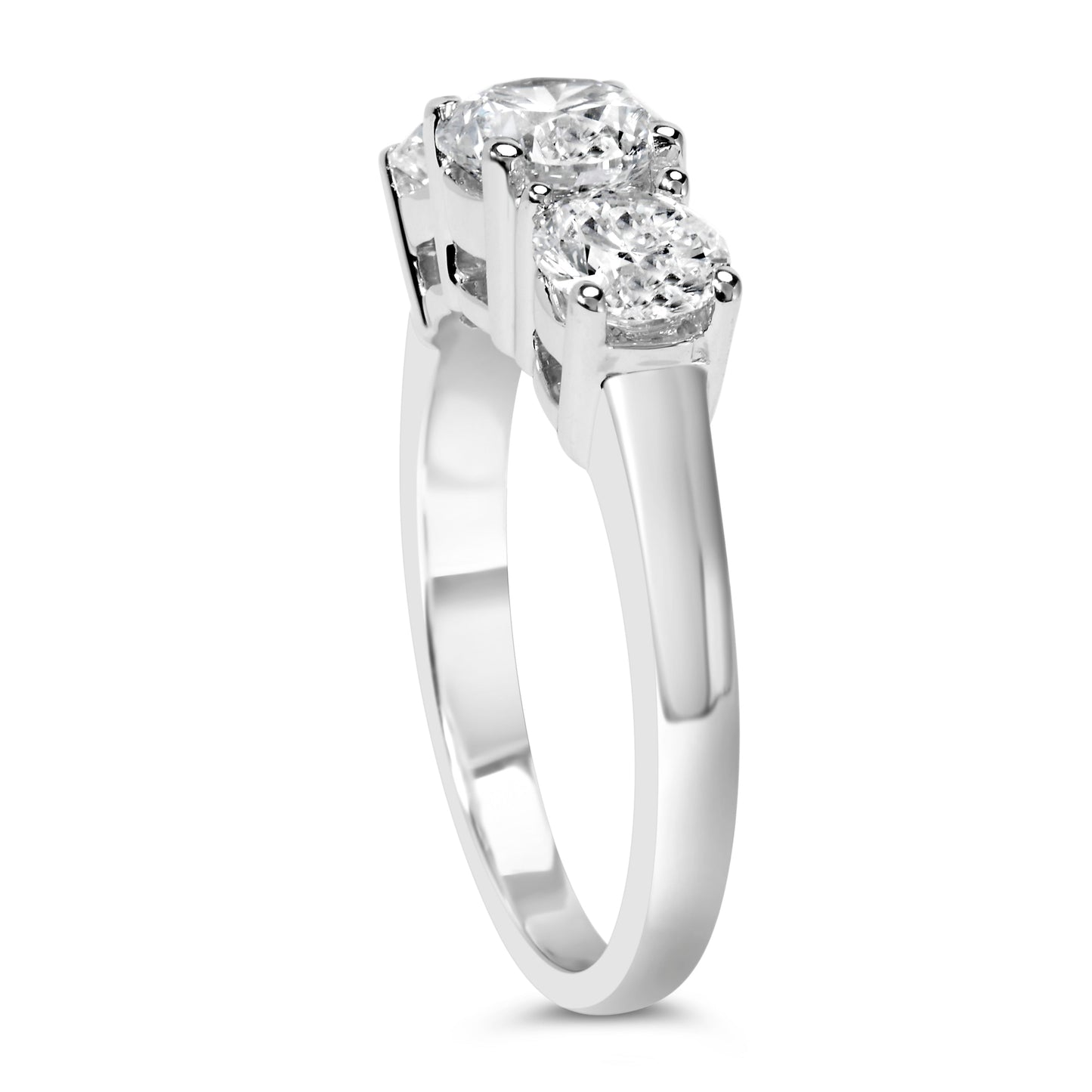 14K White Gold 2.00 Cttw Lab Grown Diamond 3 Stone Ring - Size 7