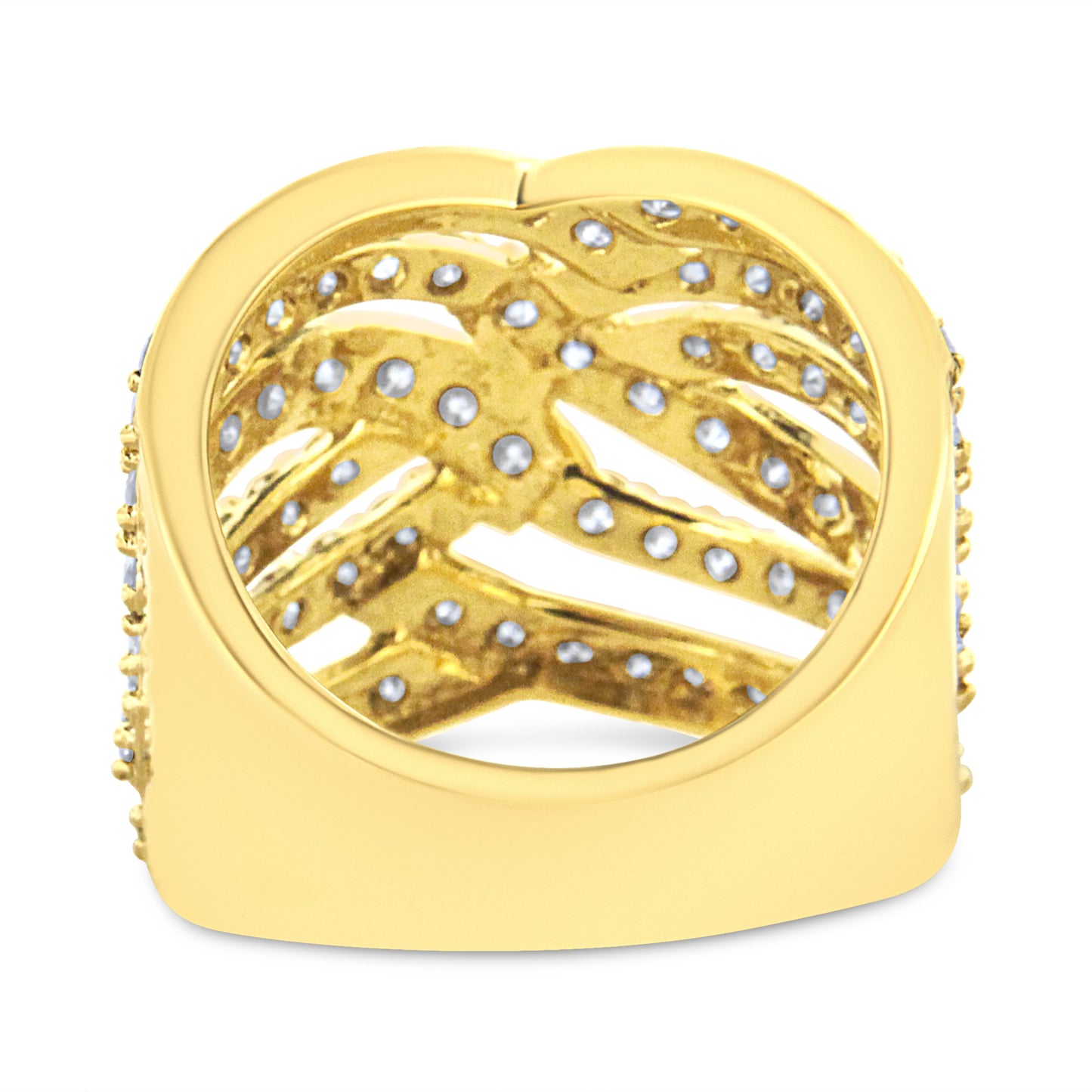 Anillo de cóctel de banda de bypass de múltiples filas de diamantes de oro amarillo de 10K - Talla 7