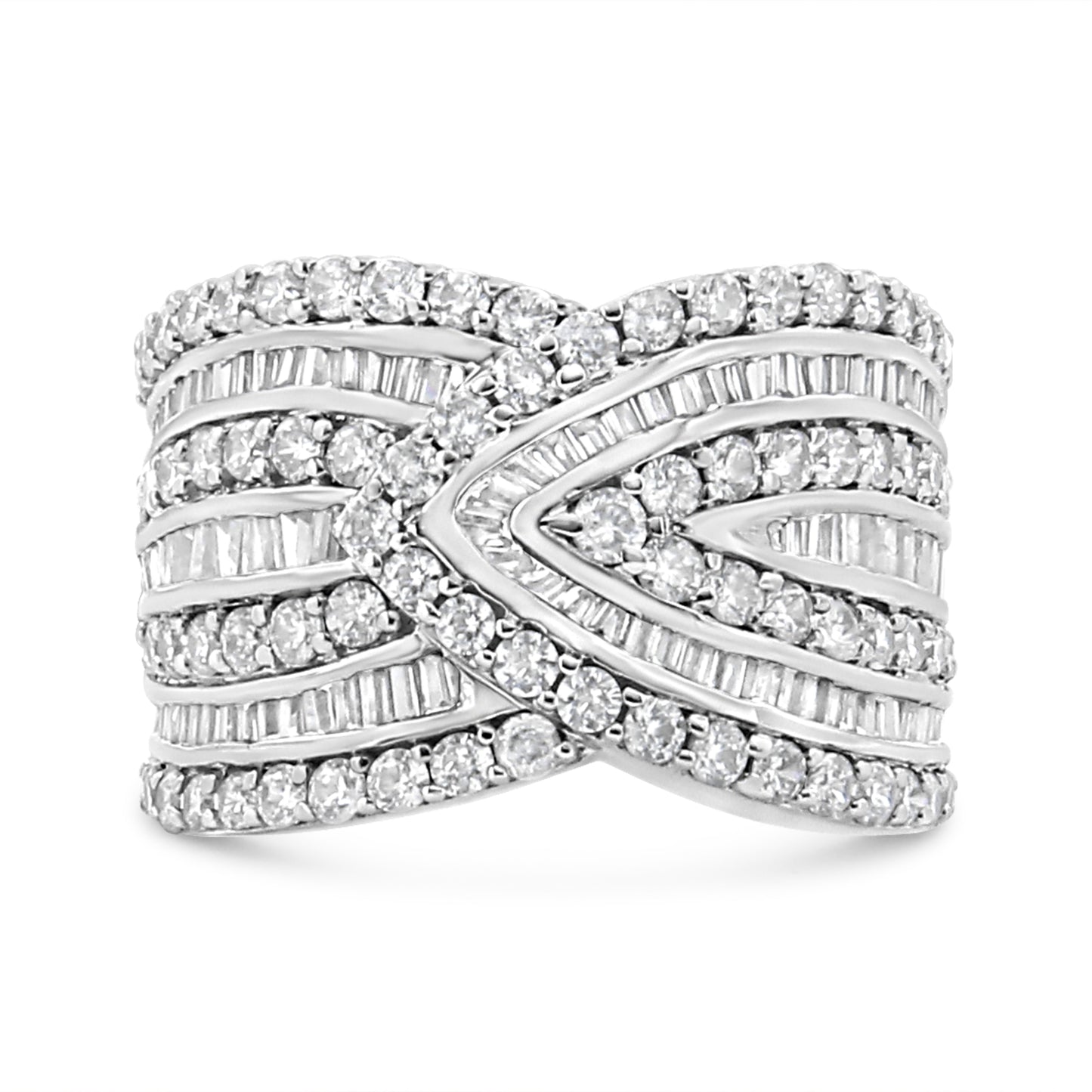.925 Sterling Silver Diamond Multi Row Overlay Band Ring - Size 7