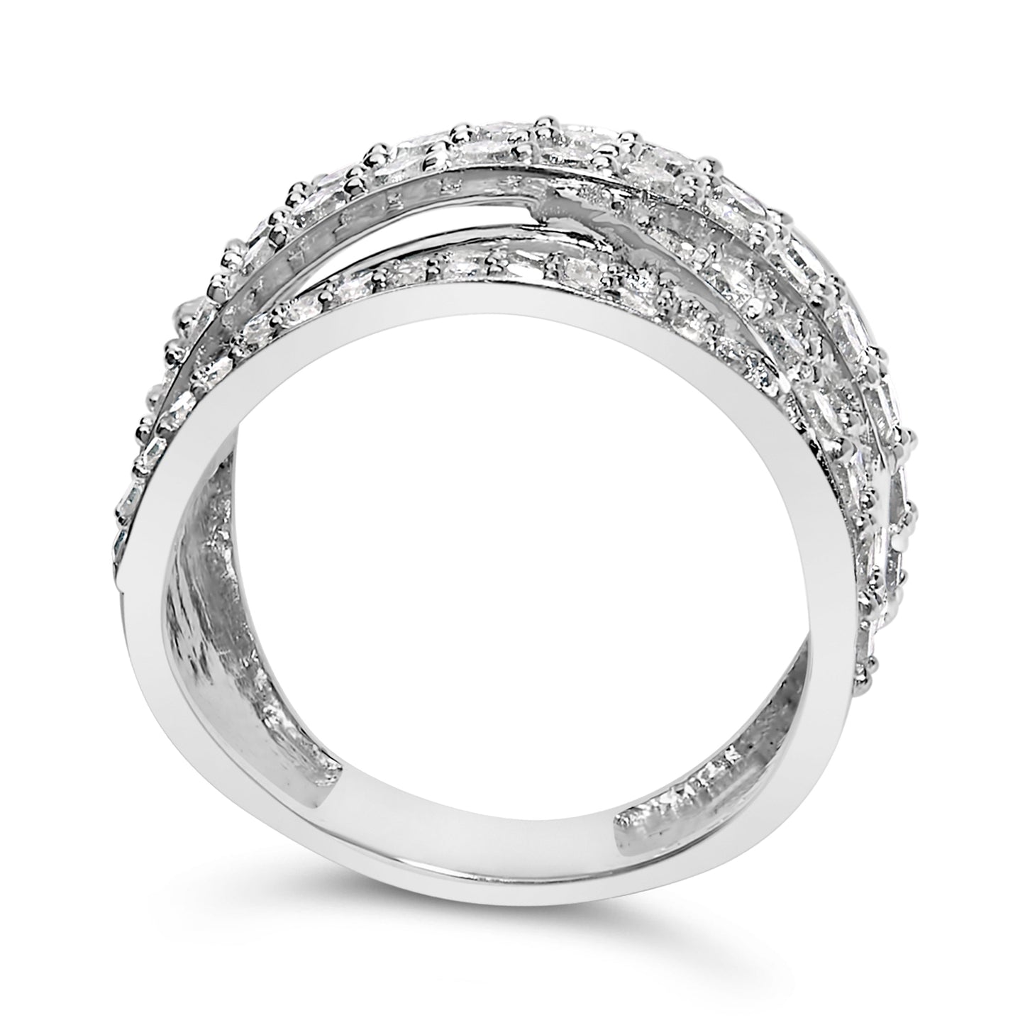 .925 Sterling Silver 2.00 Cttw Round-Cut Diamond Bypass Ring - Size 7