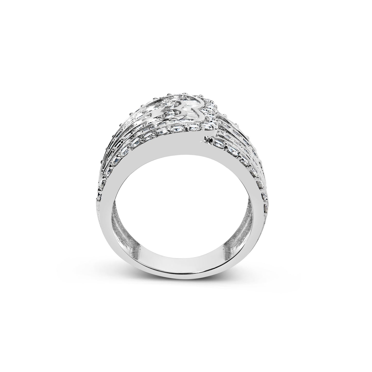 Bague Bypass en Or Blanc 10K avec Diamants de 2 1/2 Cttw - Taille 7