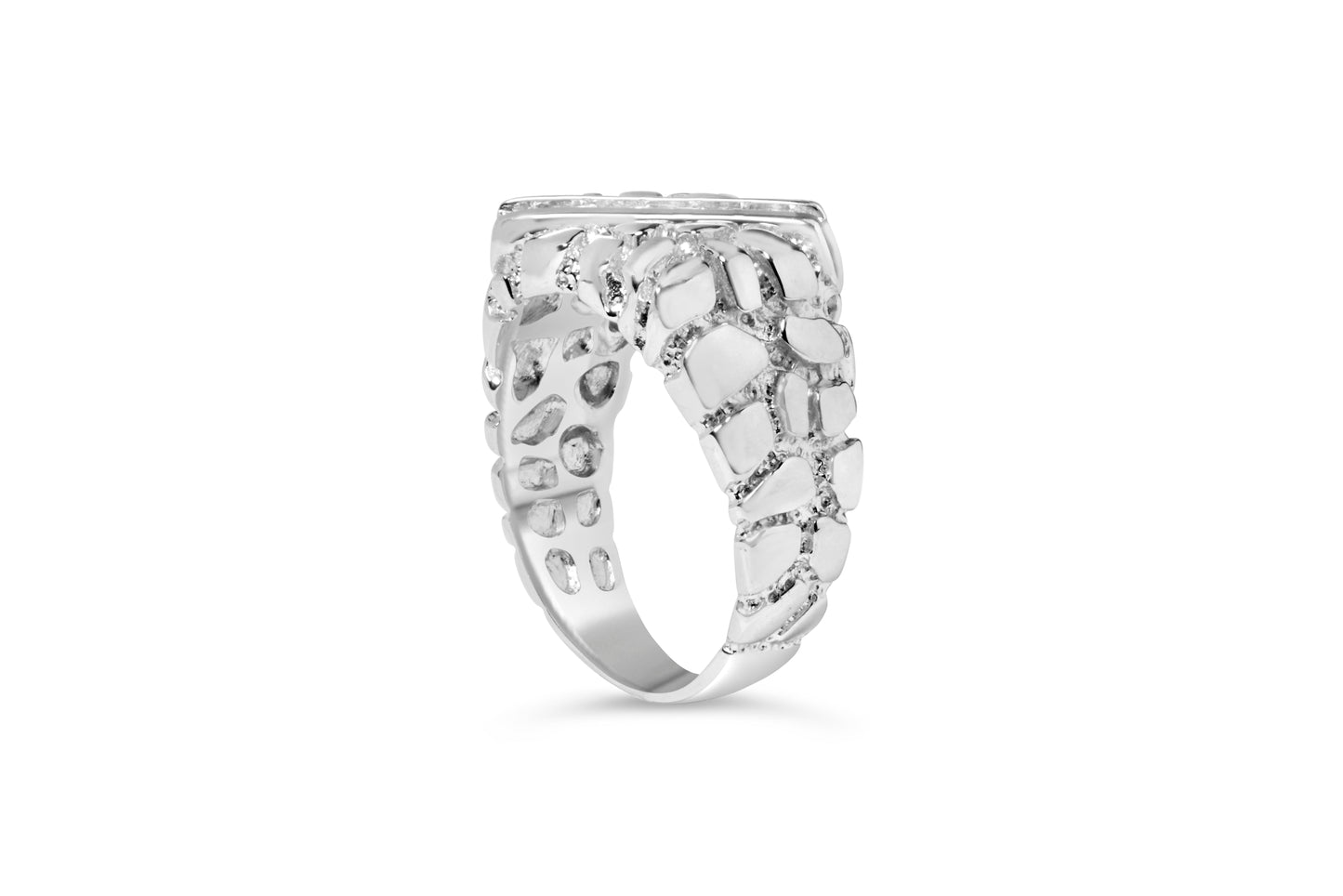 .925 Sterling Silver Diamond Nugget Gents Ring - Size 10