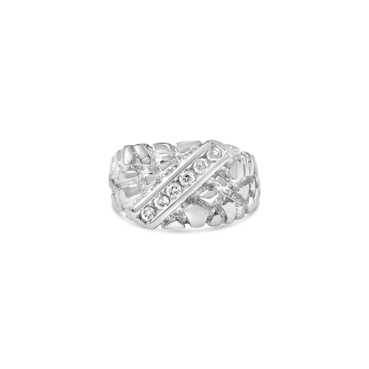 .925 Sterling Silver Diamond Nugget Gents Ring - Size 10