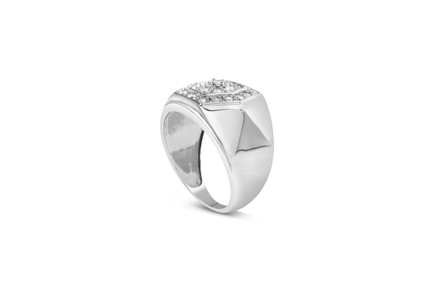 Men's .925 Sterling Silver Multi-Diamond Hexagon Frame Ring - Size 10