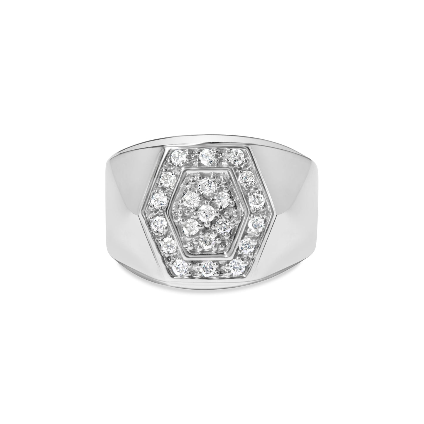 Men's .925 Sterling Silver Multi-Diamond Hexagon Frame Ring - Size 10