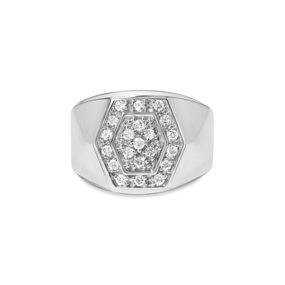 Bague hexagonale en argent sterling .925 avec plusieurs diamants pour homme - Taille 10