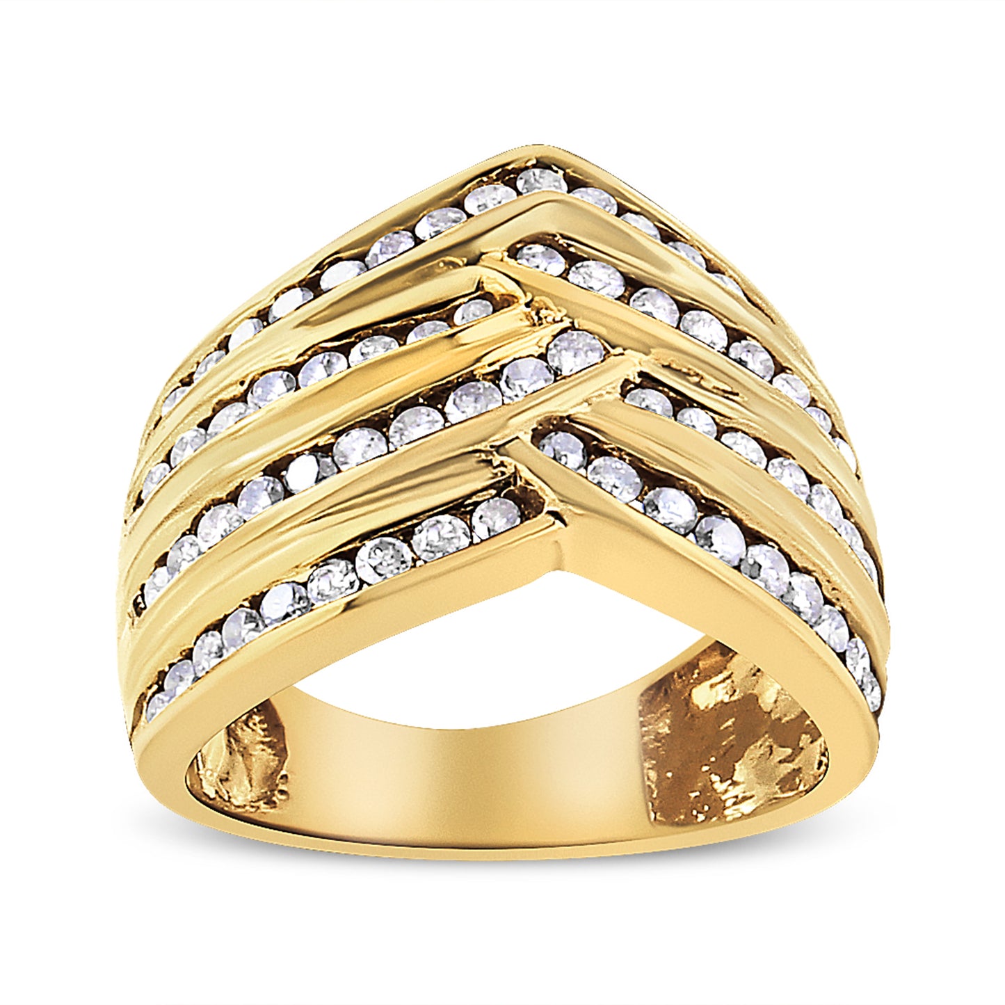 Bague en Argent Sterling Plaqué Or Jaune 10K avec Diamants en Canal