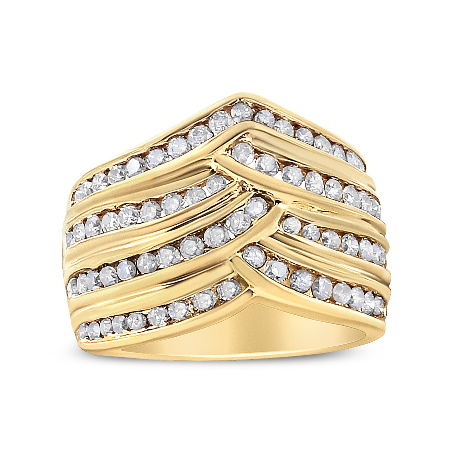 Bague en Argent Sterling Plaqué Or Jaune 10K avec Diamants en Canal
