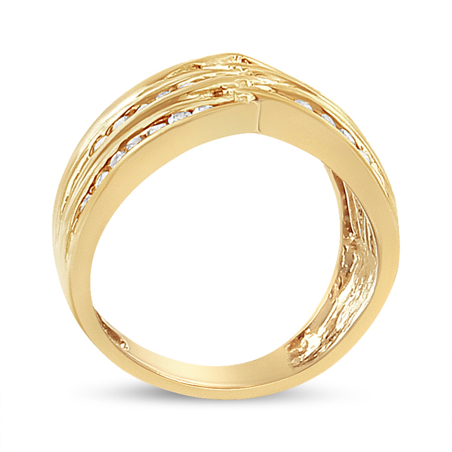 Bague en Argent Sterling Plaqué Or Jaune 10K avec Diamants en Canal