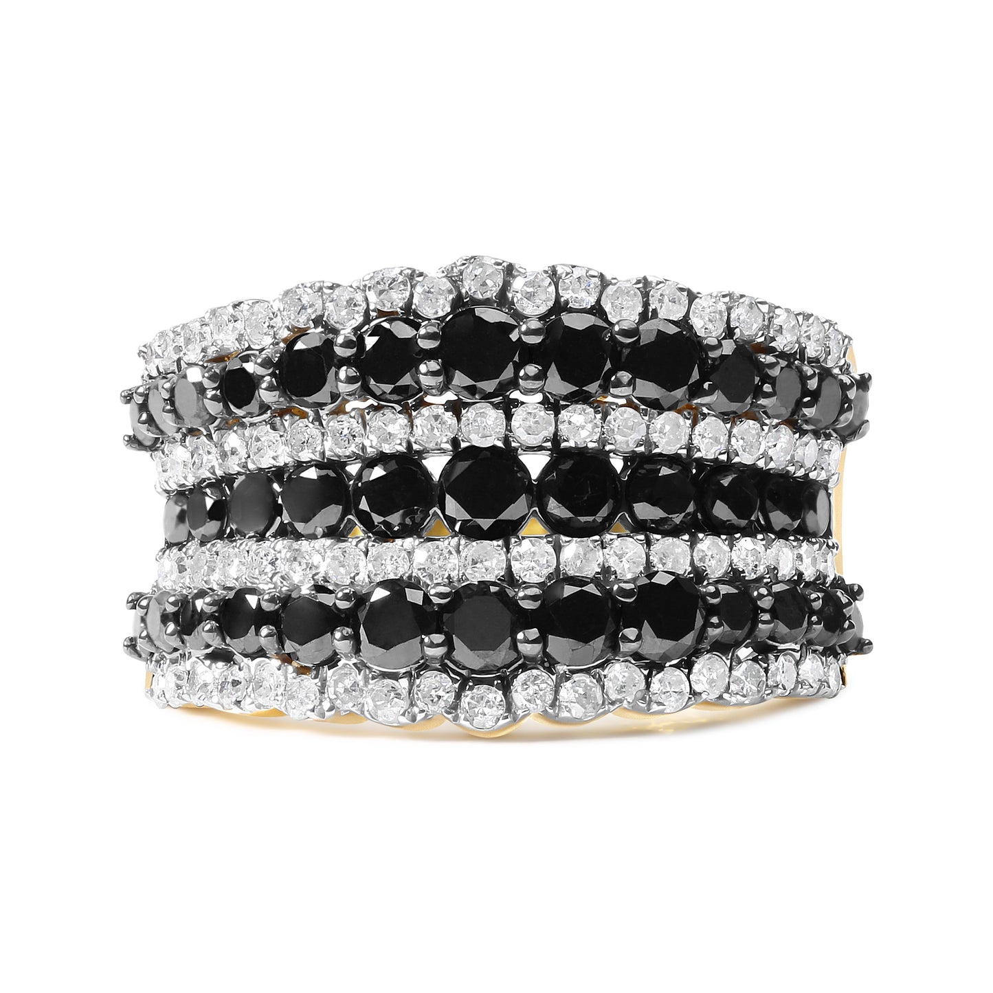 Anillo de banda de diamantes de múltiples filas de plata esterlina chapada en oro amarillo de 14K -