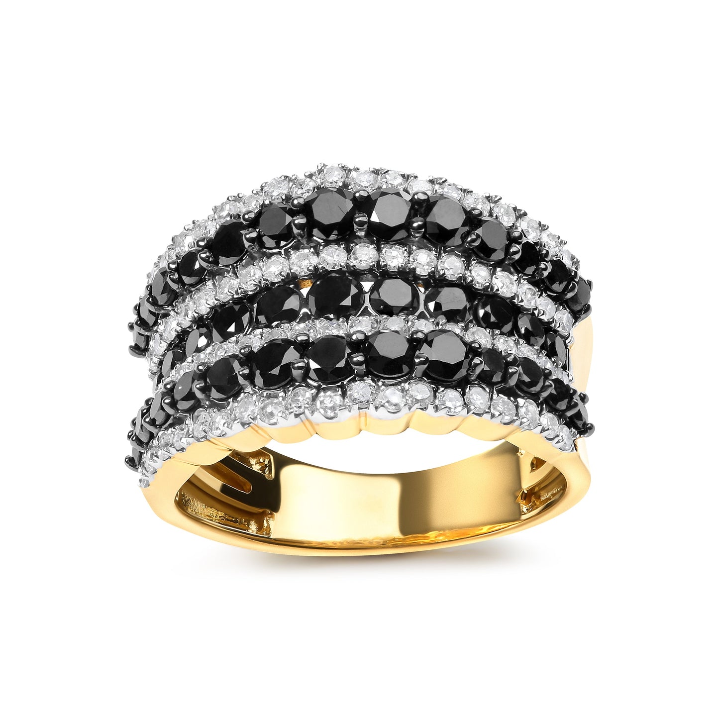 Anillo de banda de diamantes de múltiples filas de plata esterlina chapada en oro amarillo de 14K -