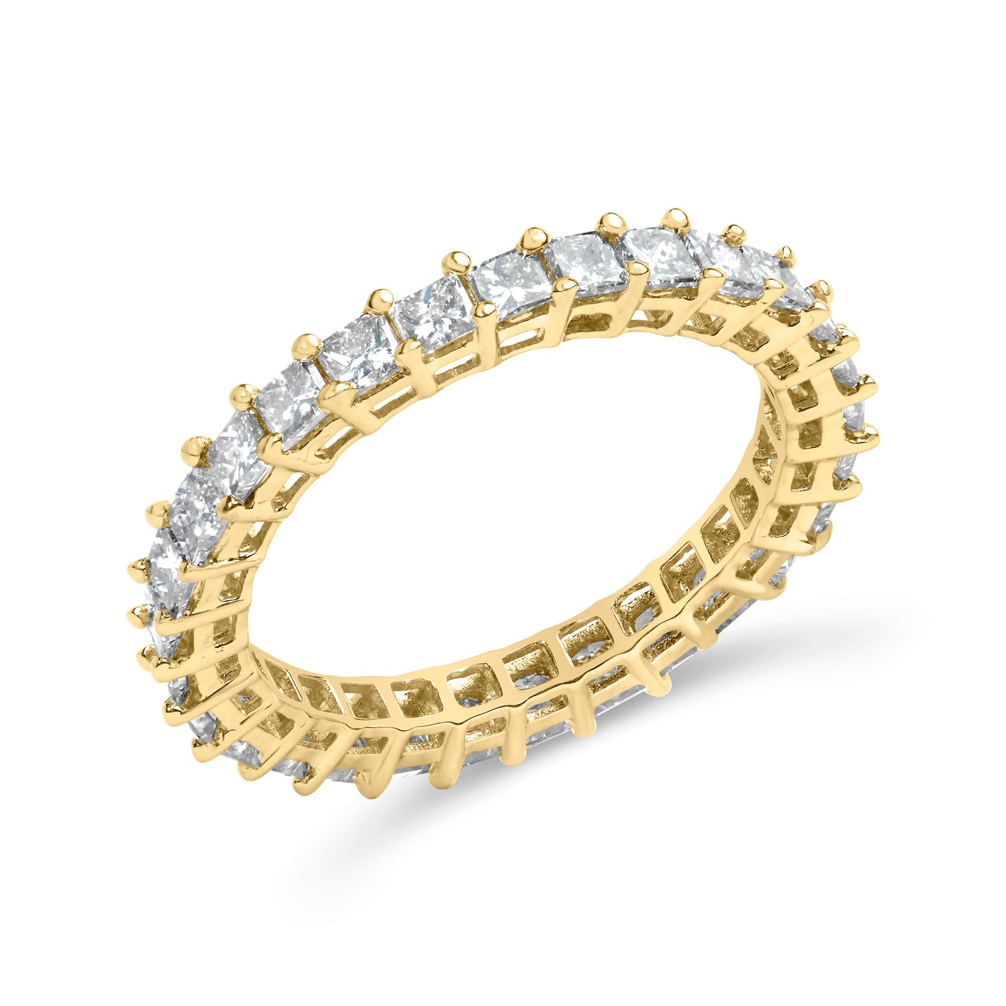 Anillo Eternidad de Diamantes Corte Princesa en Oro Amarillo de 14K - Talla 7