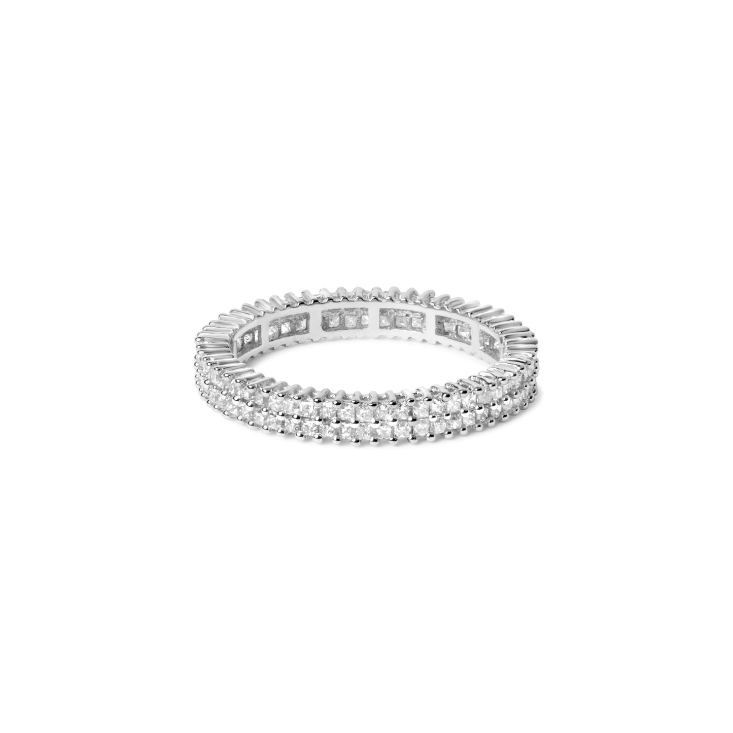 Anillo Eternidad de Diamantes Corte Princesa de Oro Blanco de 10K - Talla 7