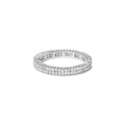 Anillo Eternidad de Diamantes Corte Princesa de Oro Blanco de 10K - Talla 7