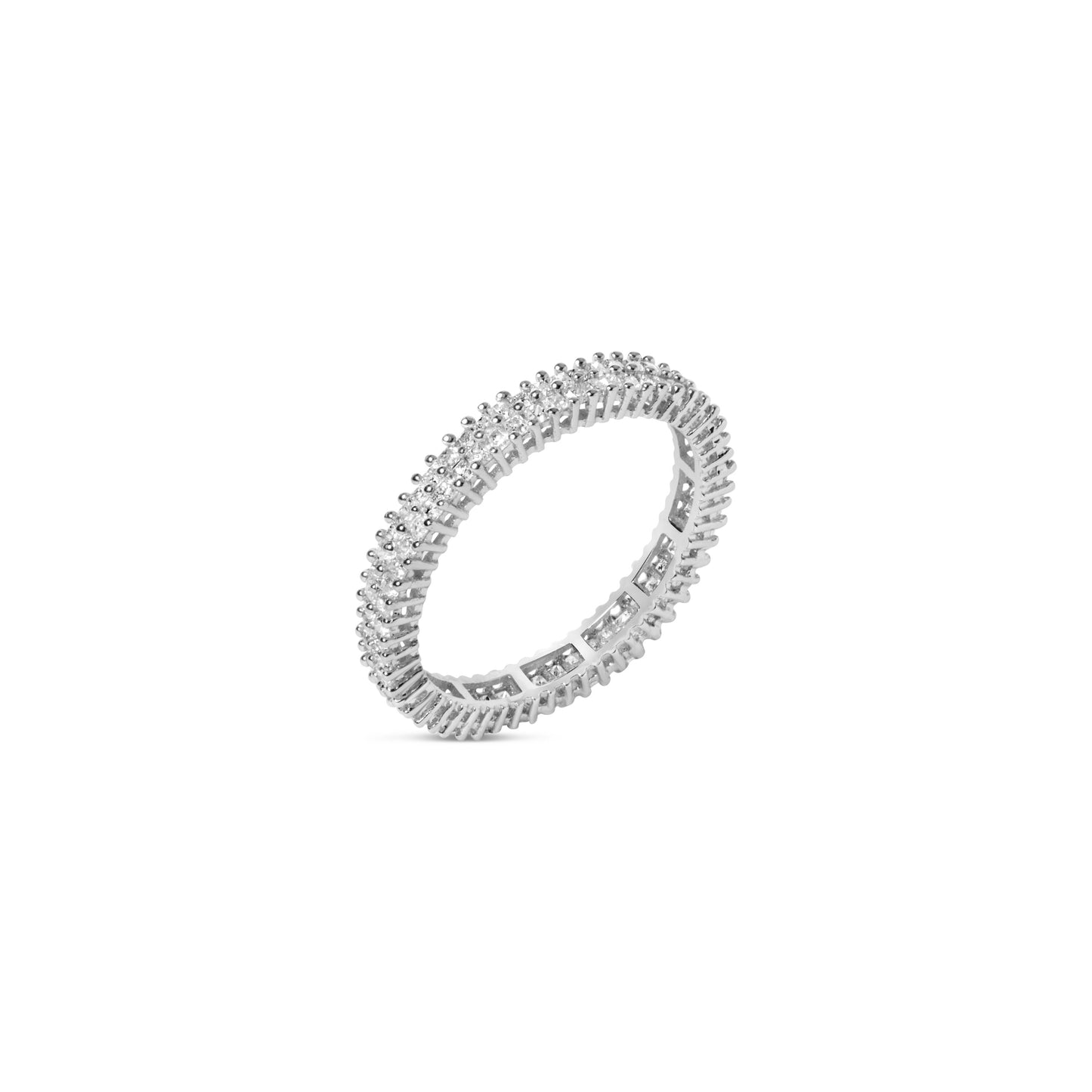 Anillo Eternidad de Diamantes Corte Princesa de Oro Blanco de 10K - Talla 7