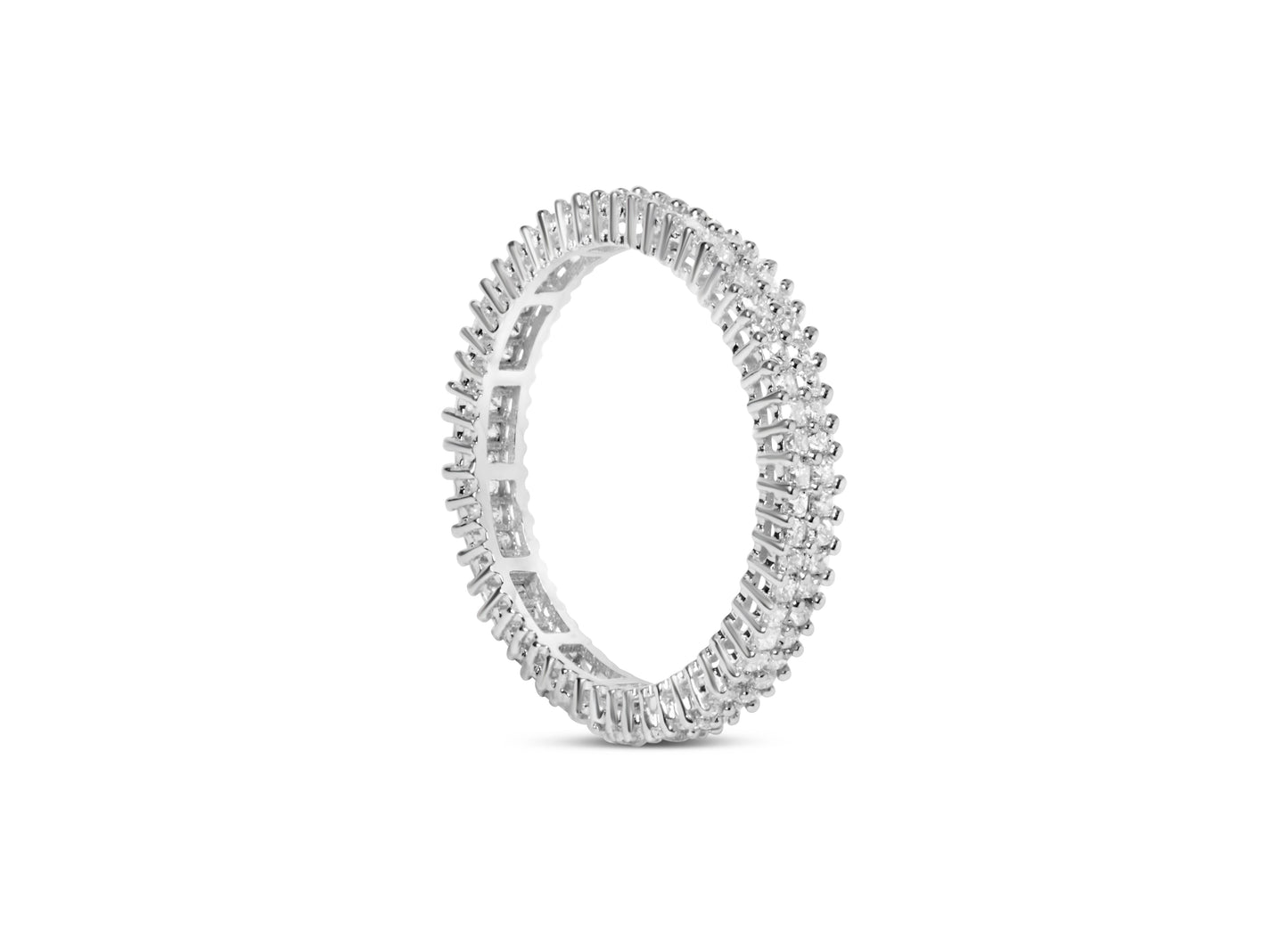 Anillo Eternidad de Diamantes Corte Princesa de Oro Blanco de 10K - Talla 7