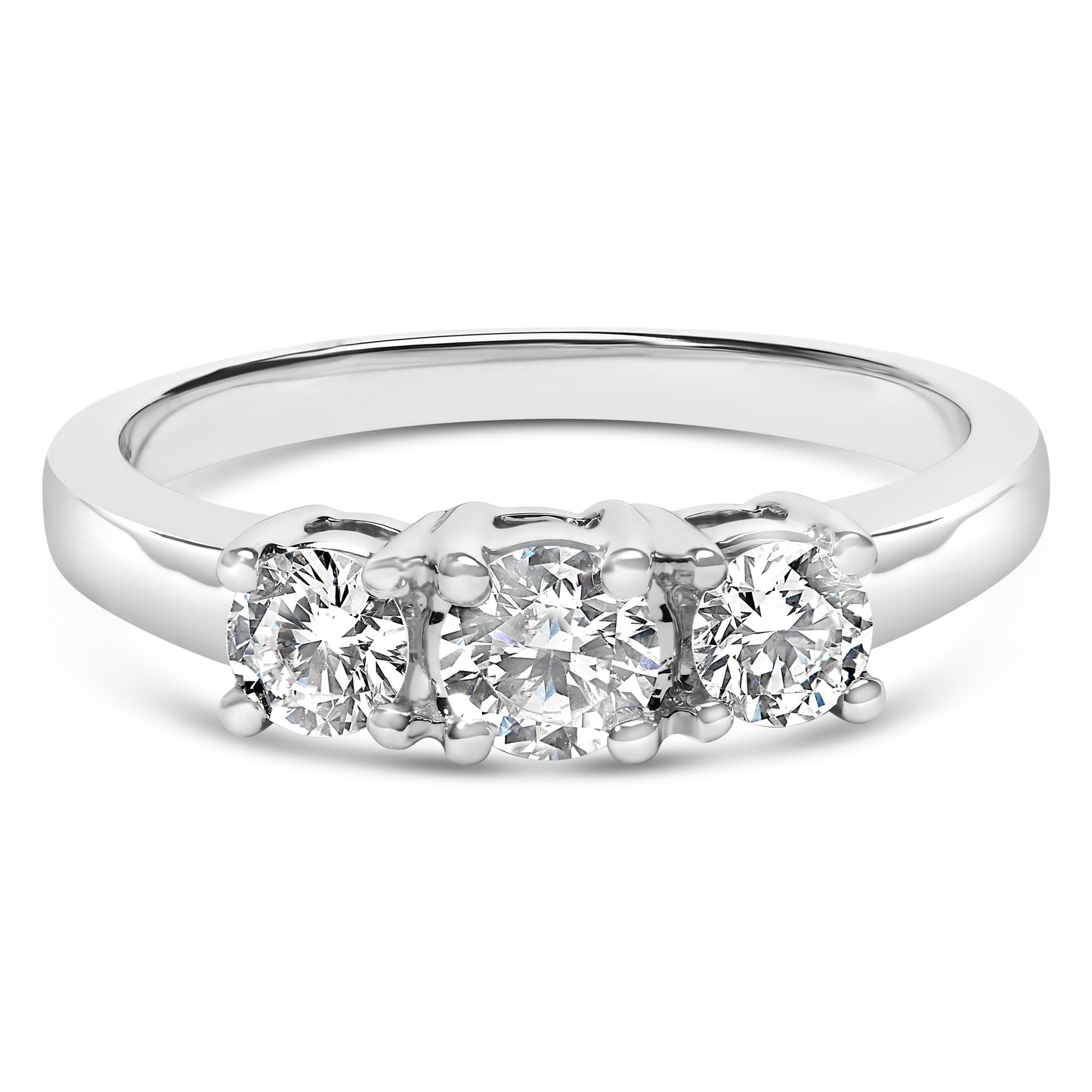 Anillo de Compromiso de Diamante Creado en Laboratorio de 3 Piedras en Oro Blanco de 14K - Talla 7