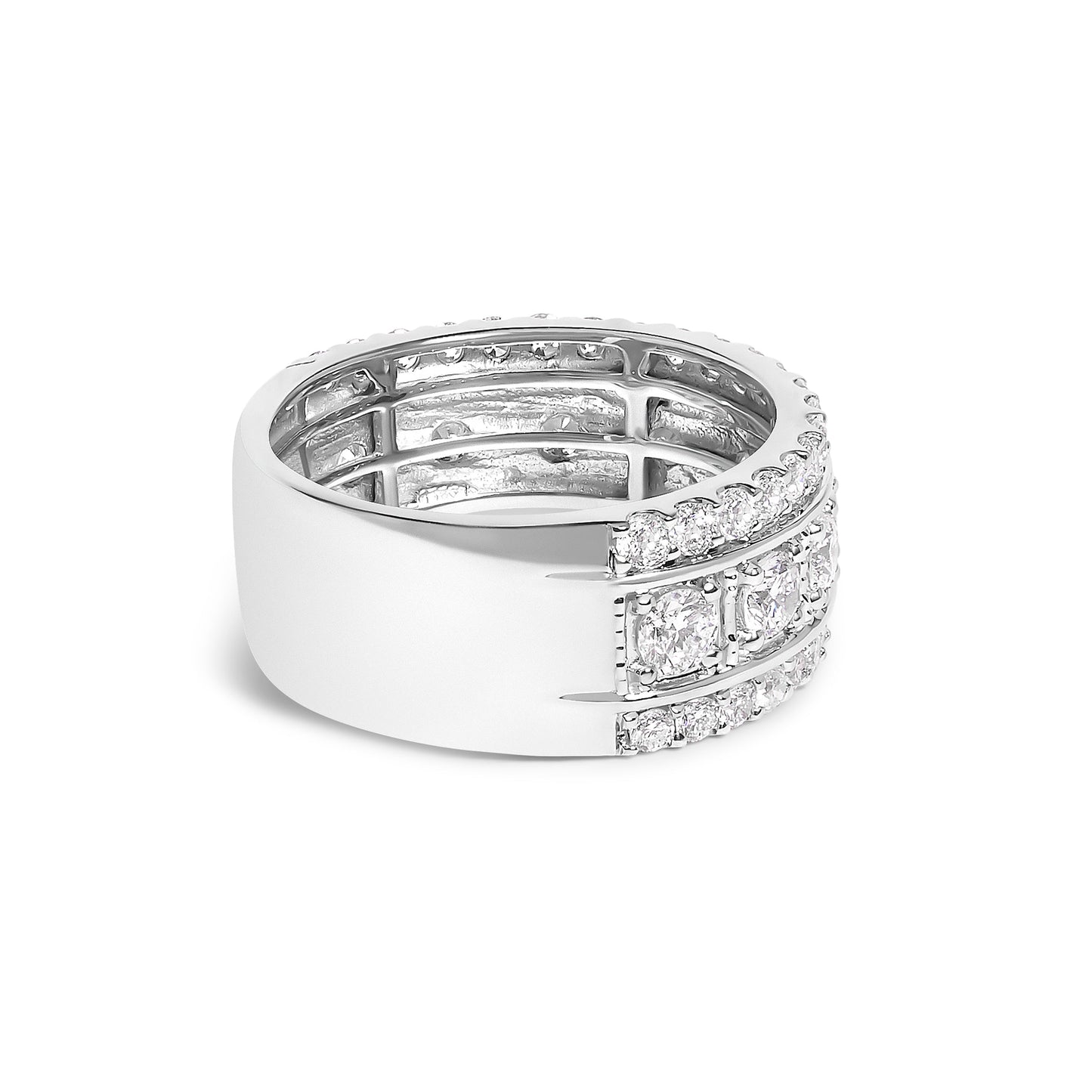 .925 Sterling Silver Lab Grown Diamond Three-Row Pavé Band Ring
