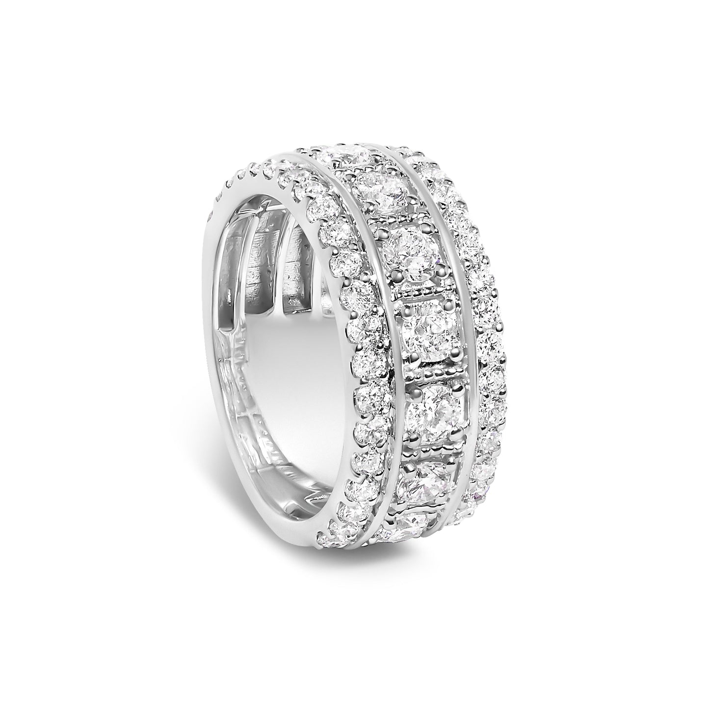 .925 Sterling Silver Lab Grown Diamond Three-Row Pavé Band Ring