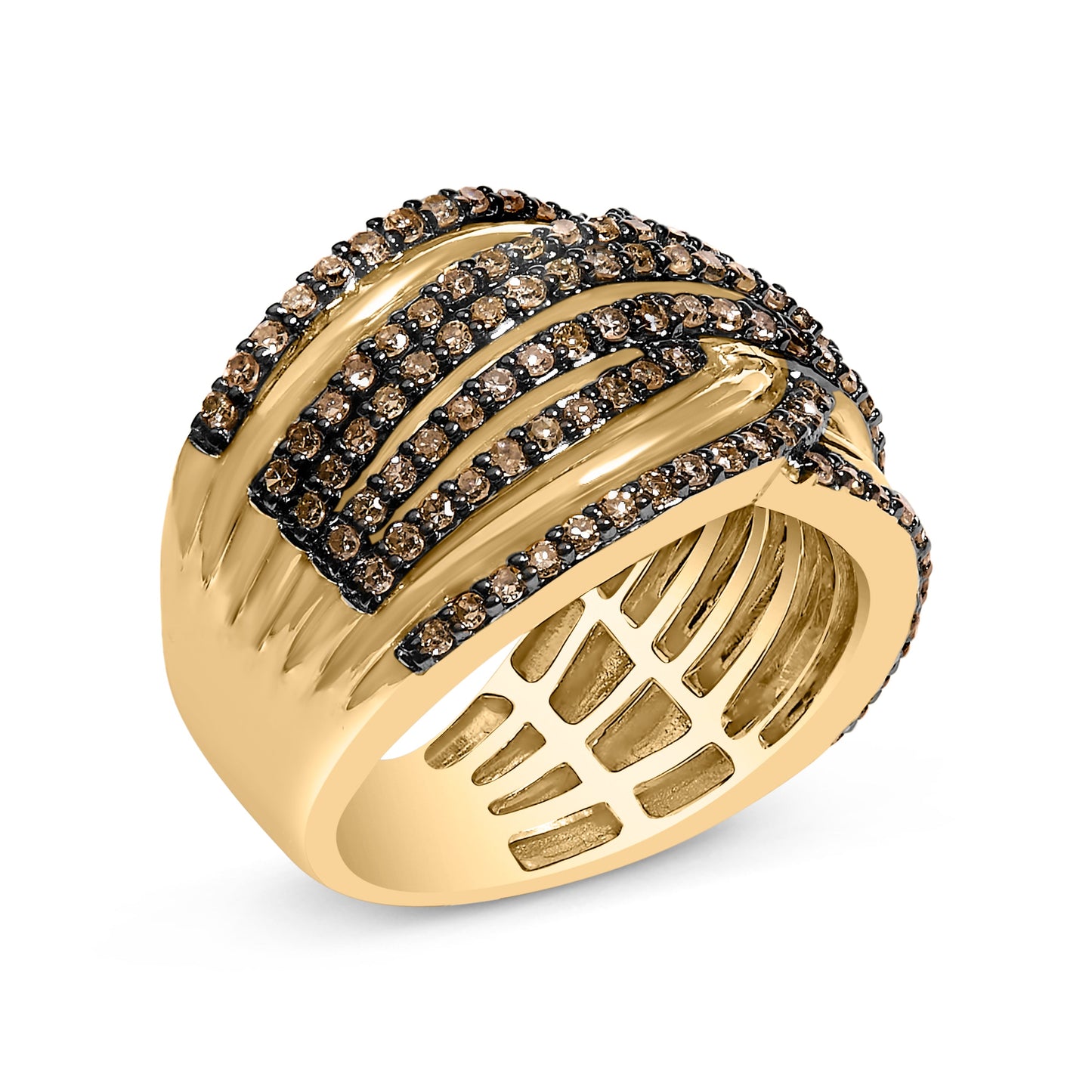 10K Yellow Gold Plated Sterling Silver Champagne Diamond Crossover Ring - Size 7