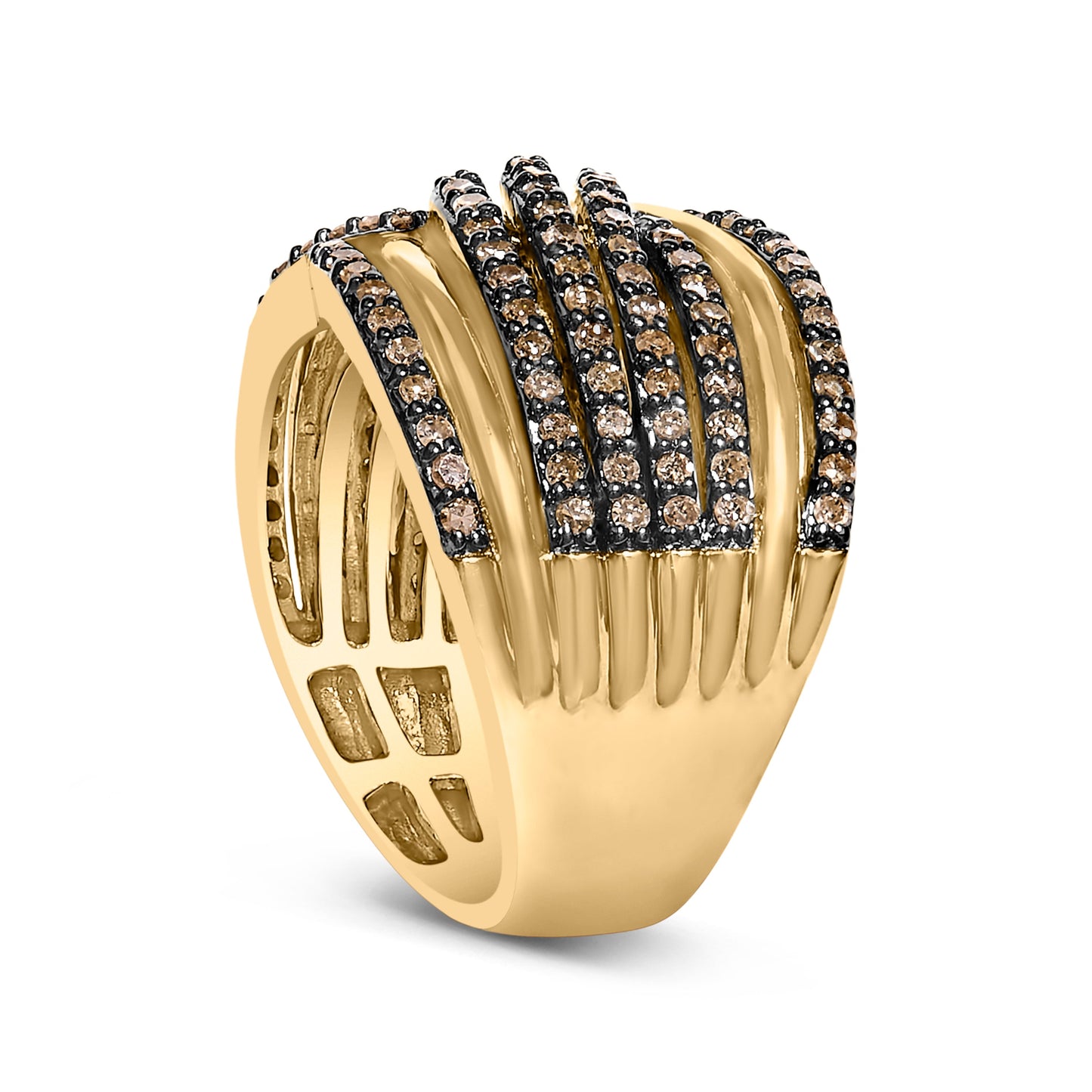 10K Yellow Gold Plated Sterling Silver Champagne Diamond Crossover Ring - Size 7